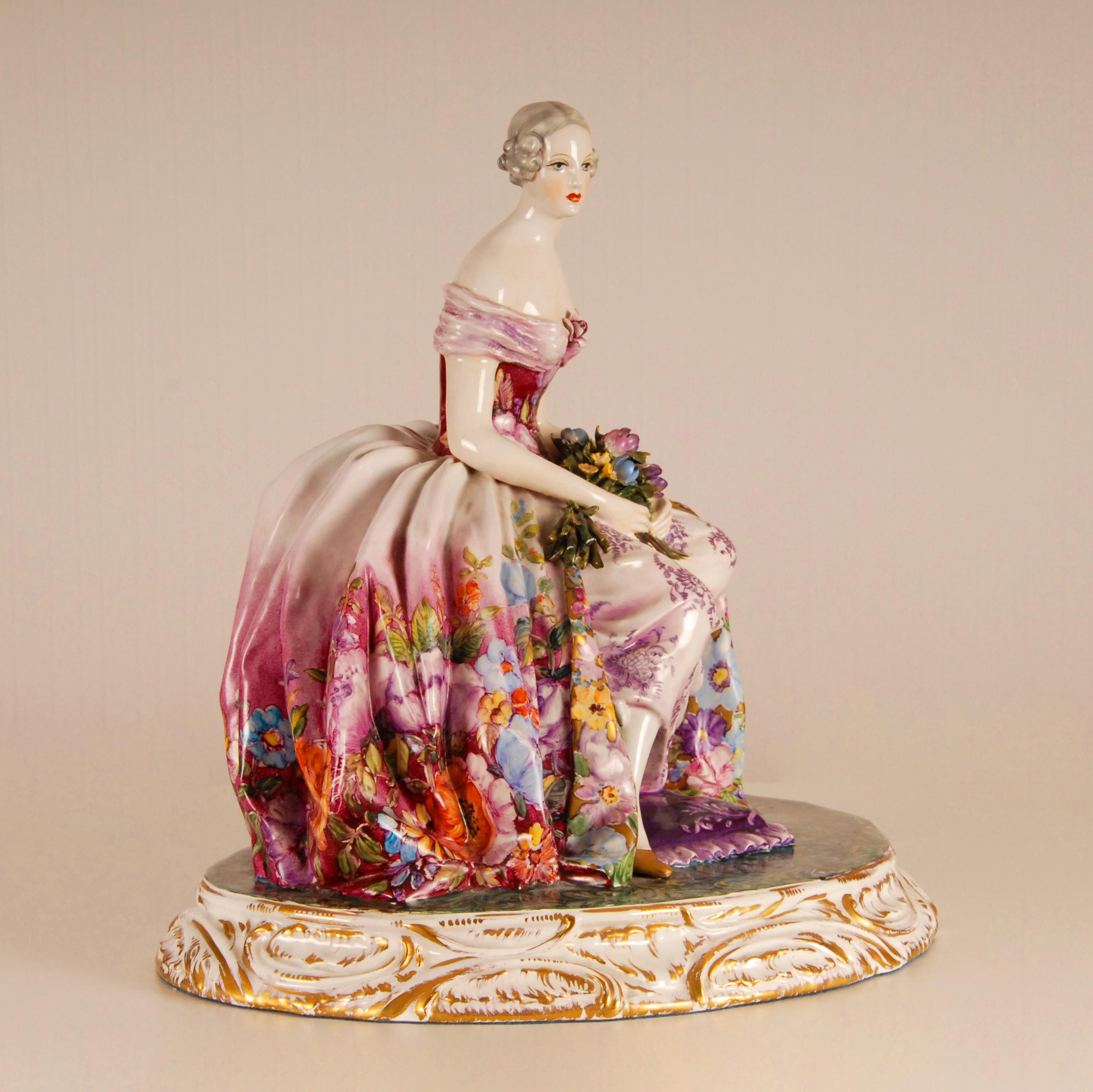 Art Deco Porcelain Lady Figurine Guido Cacciapuoti 1930 Italian Ceramic 4