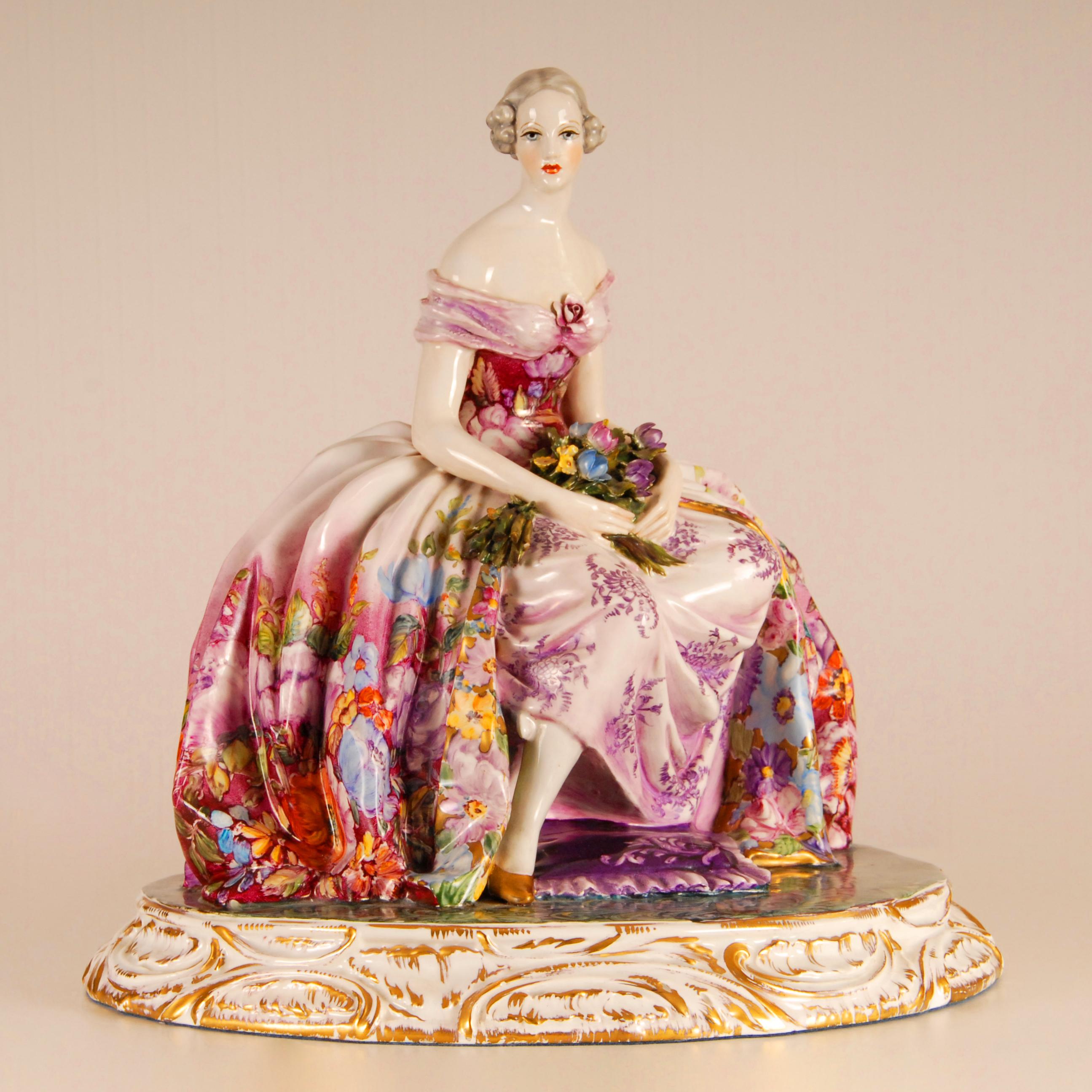 Art Deco Porcelain Lady Figurine Guido Cacciapuoti 1930 Italian Ceramic 9