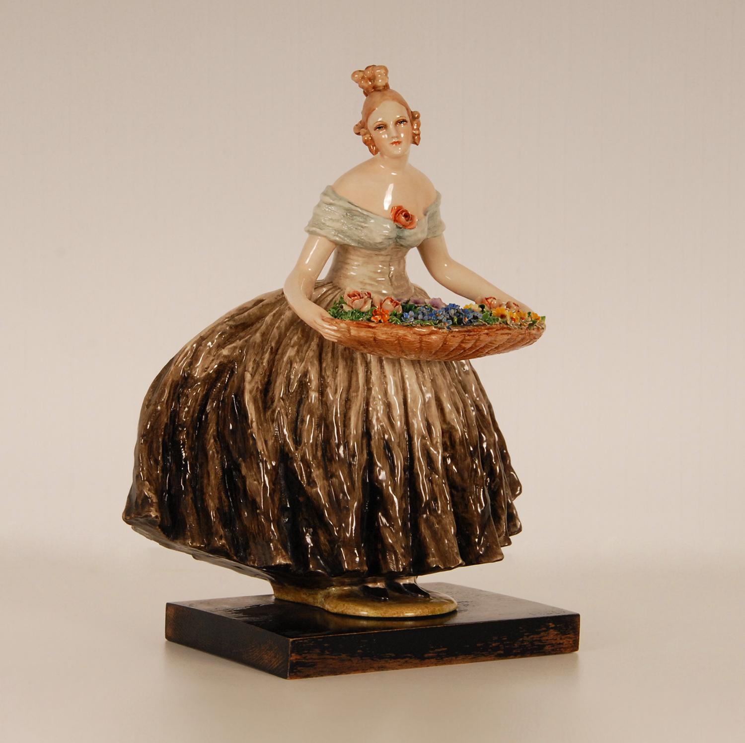 Art déco Figurine de femme en céramique italienne Art Déco Guido Cacciapuoti Cris de Paris Porcelaine en vente
