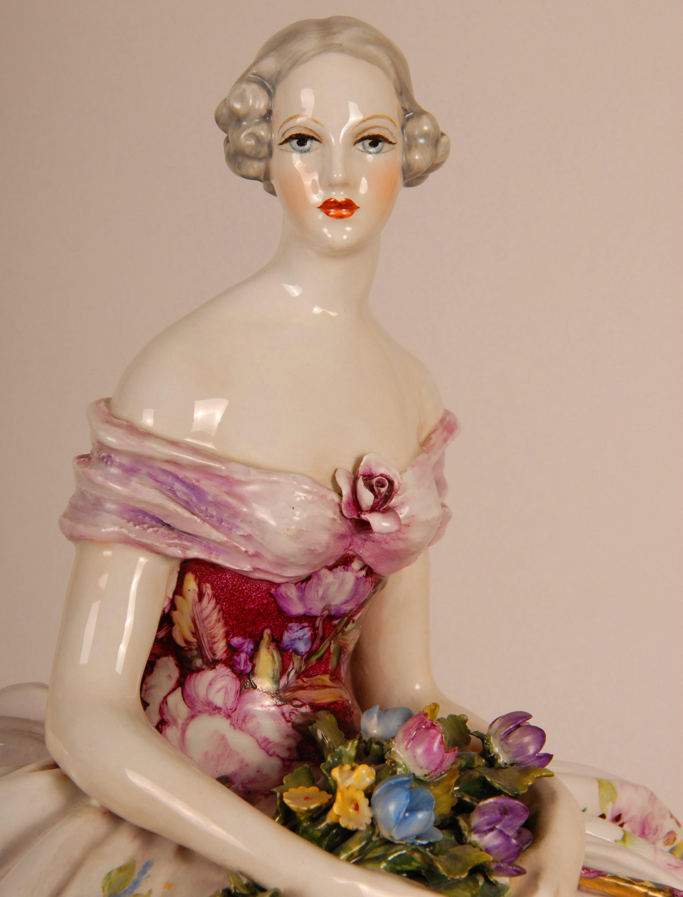 Art Deco Porcelain Lady Figurine Guido Cacciapuoti 1930 Italian Ceramic 1
