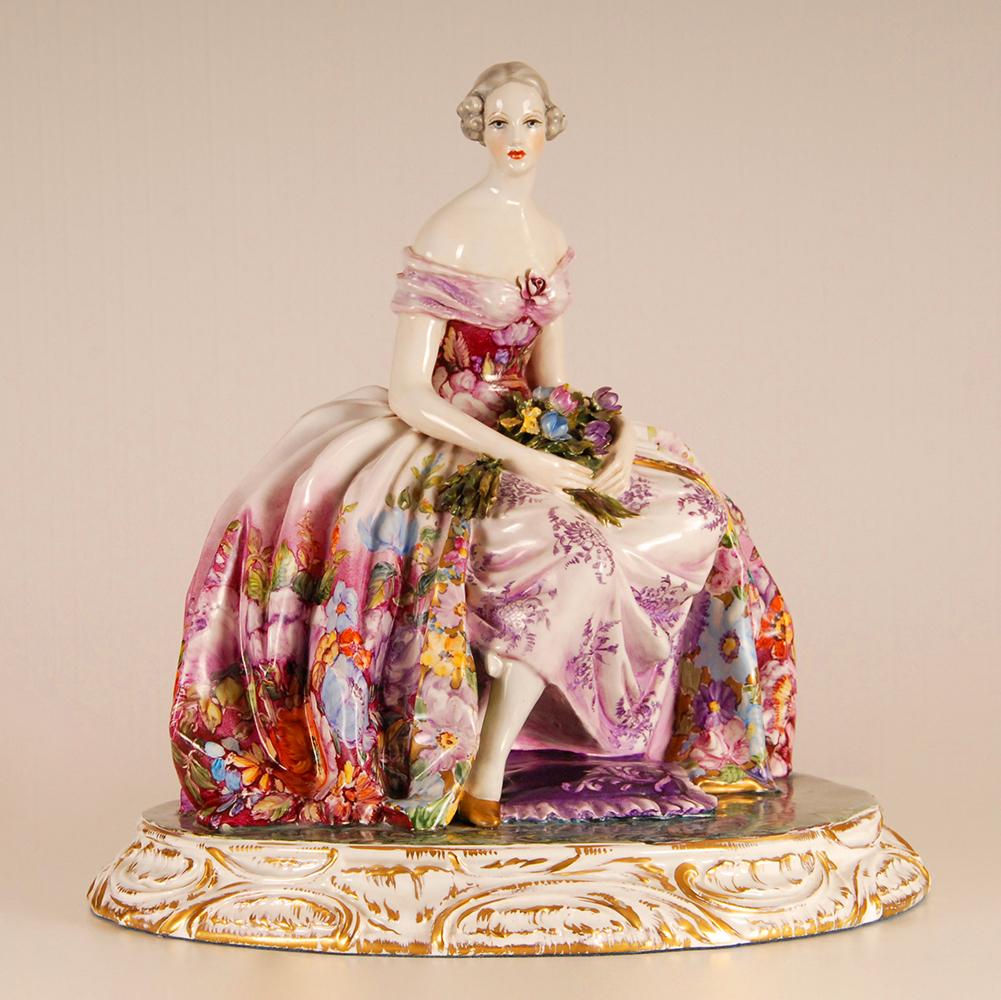 Art Deco Porcelain Lady Figurine Guido Cacciapuoti 1930 Italian Ceramic 2