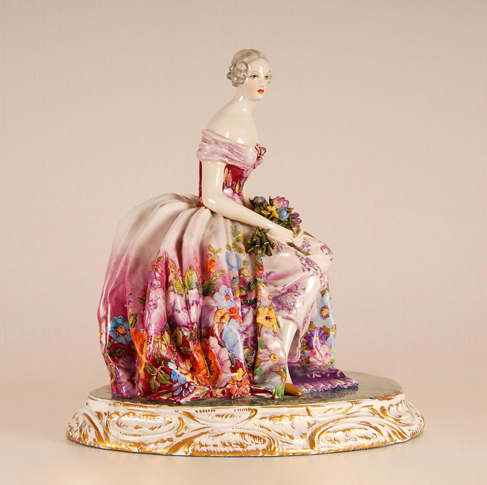 Art Deco Porcelain Lady Figurine Guido Cacciapuoti 1930 Italian Ceramic 3