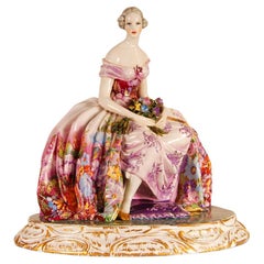 Antique Art Deco Porcelain Lady Figurine Guido Cacciapuoti 1930 Italian Ceramic