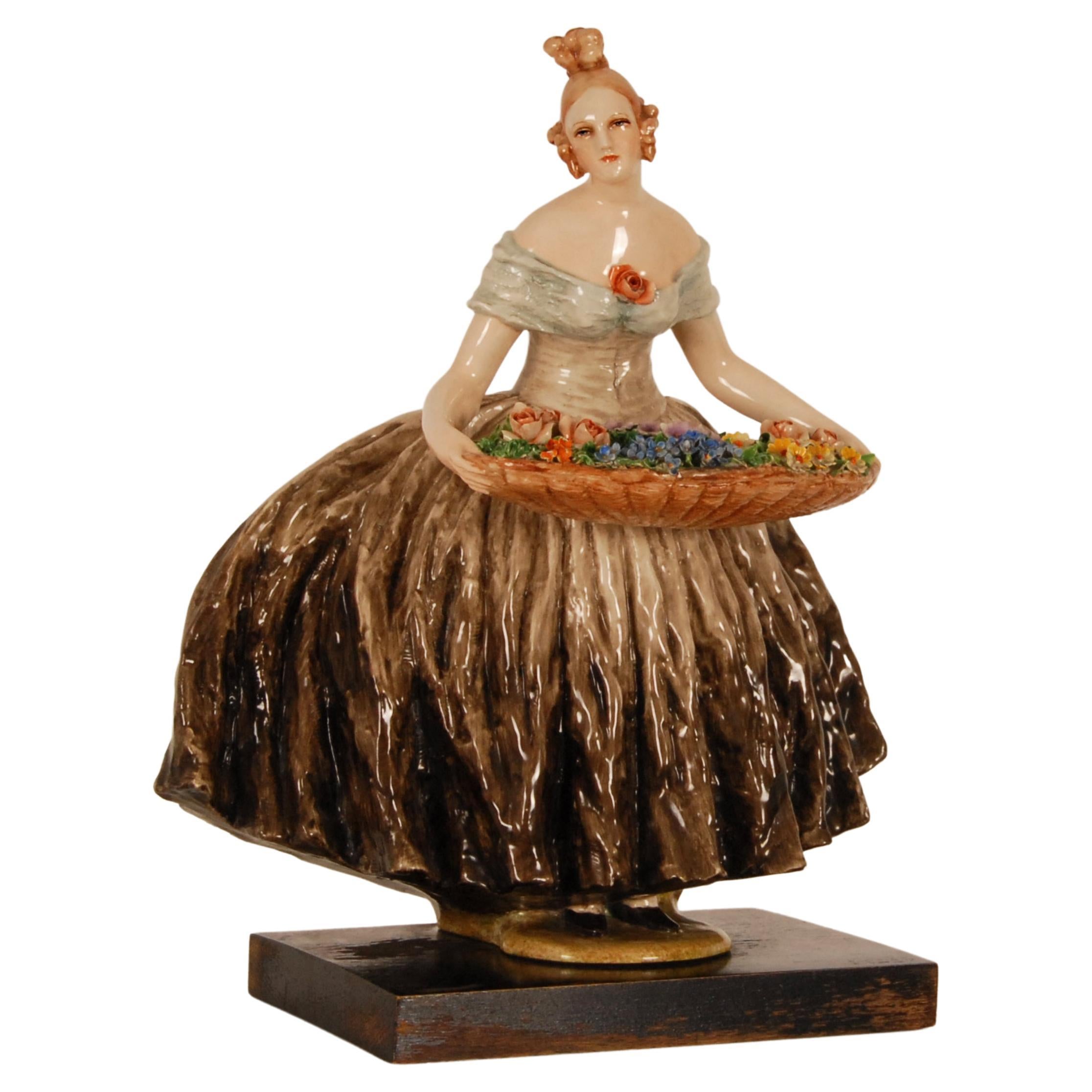 Figurine de femme en céramique italienne Art Déco Guido Cacciapuoti Cris de Paris Porcelaine en vente