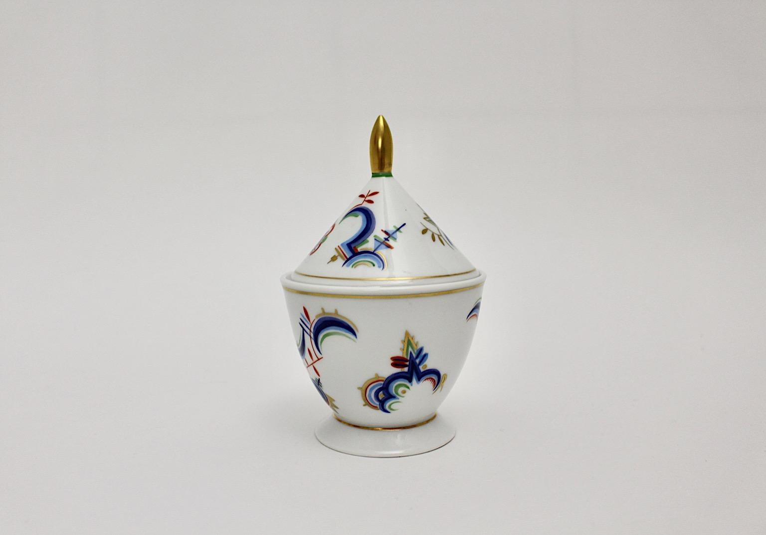 20th Century Art Deco Porcelain Lid Box Pagoda Form Rosenthal Selb Bavaria Schwalb Germany For Sale