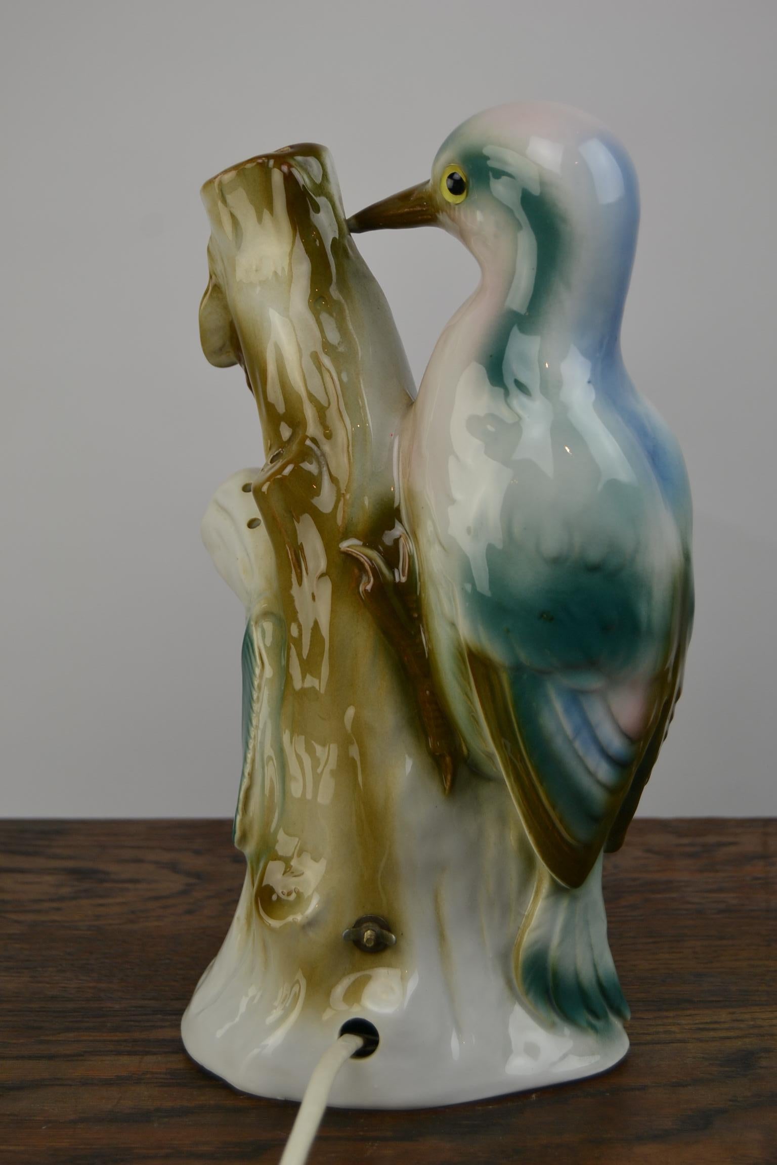 Art Deco Porcelain Perfume Lamp of Woodpecker, Germany, 1930s For Sale 4