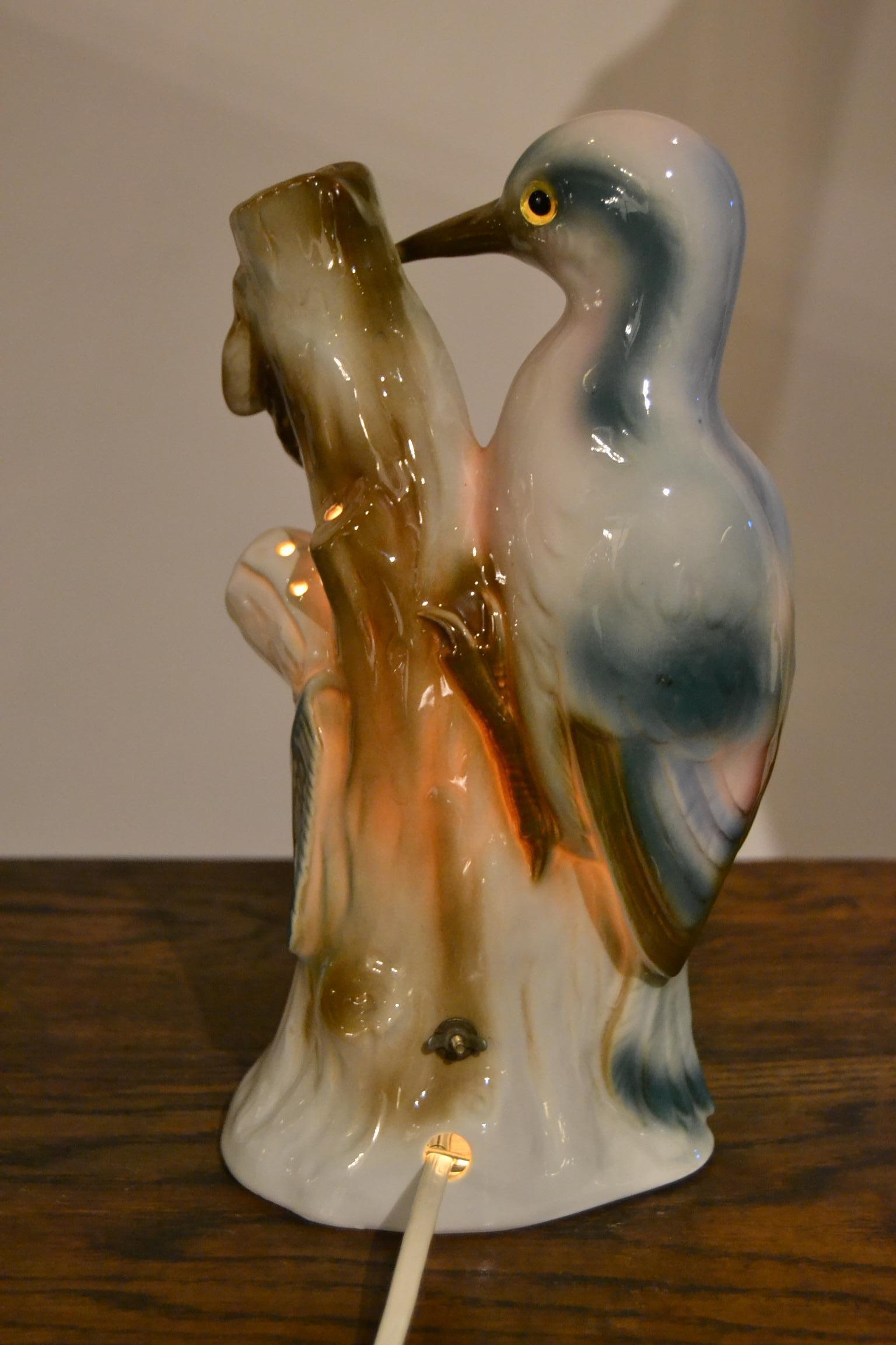 Art Deco Porcelain Perfume Lamp of Woodpecker, Germany, 1930s For Sale 5
