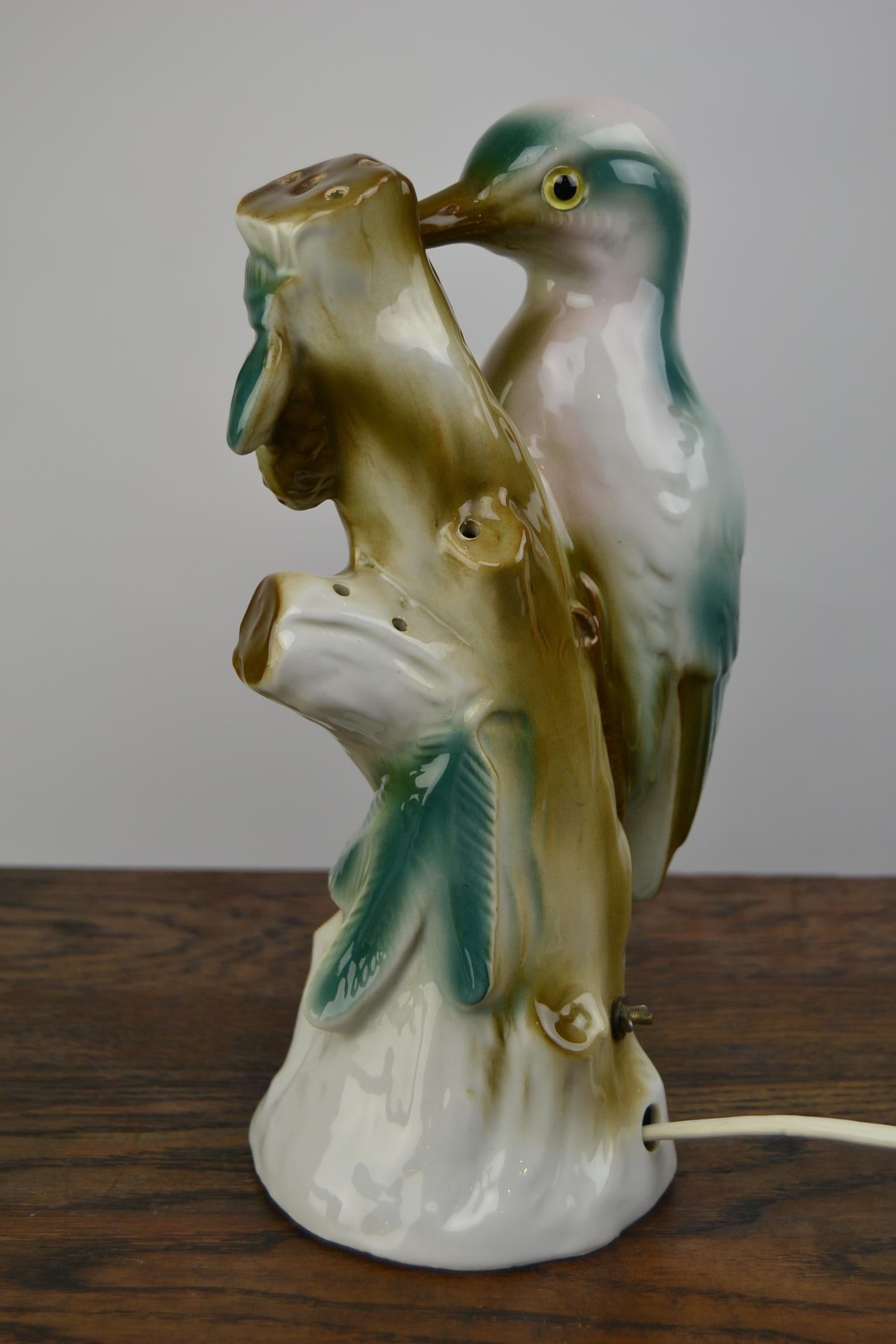 Art Deco Porcelain Perfume Lamp of Woodpecker, Germany, 1930s For Sale 9