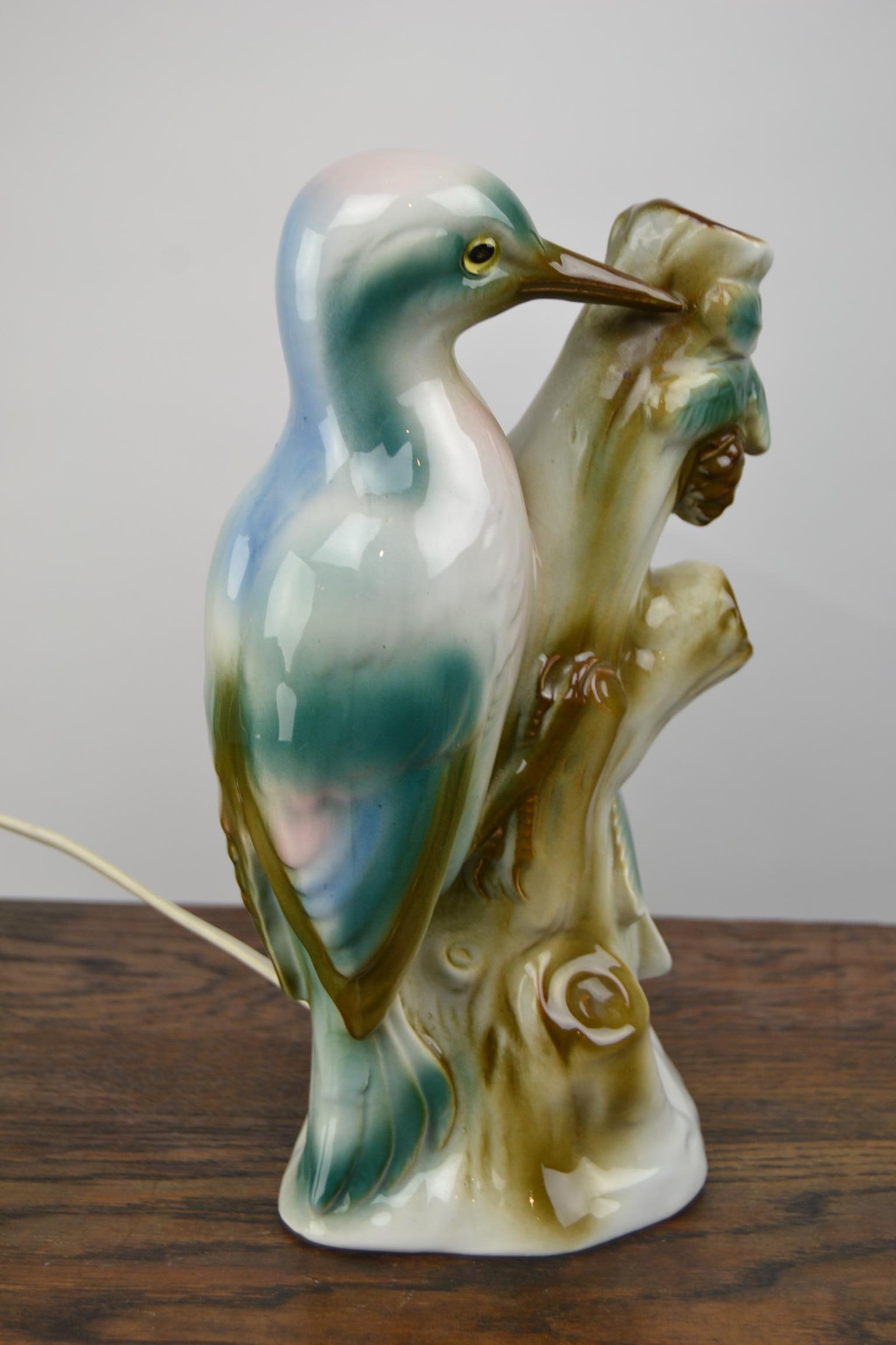 20th Century Art Deco Porcelain Perfume Lamp of Woodpecker, Germany, 1930s For Sale
