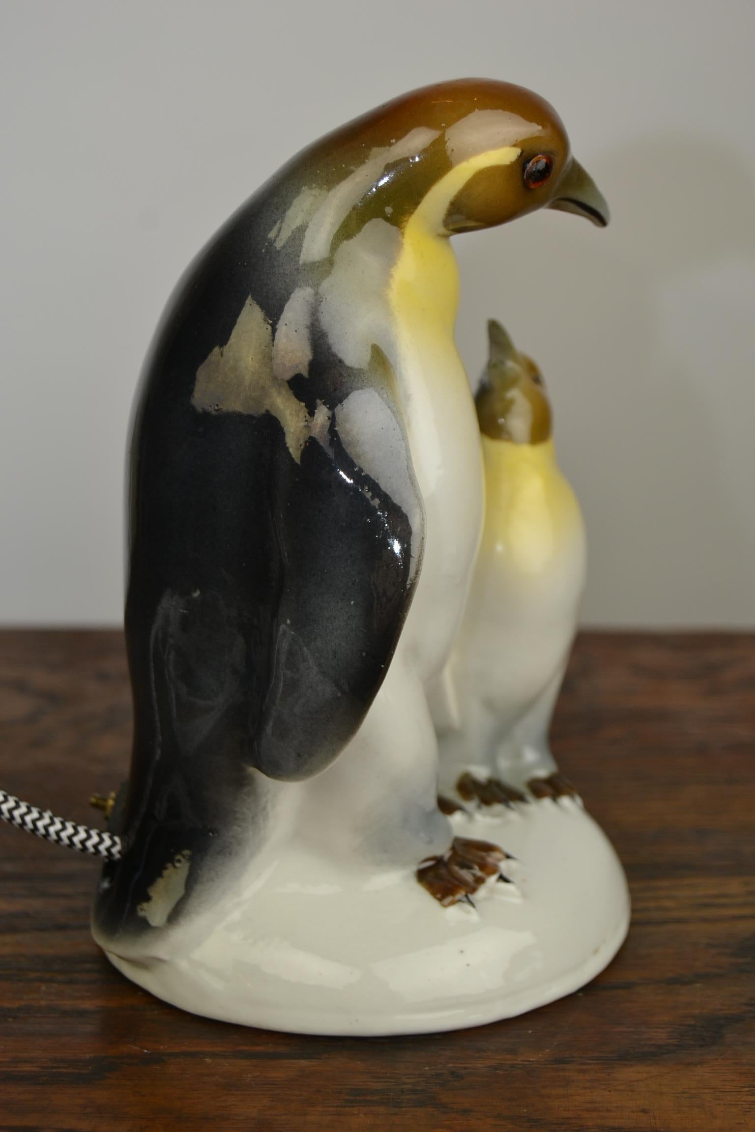 Art Deco Penguin Porcelain Perfume Lamp by Ridem Germany, 1930s In Good Condition In Antwerp, BE