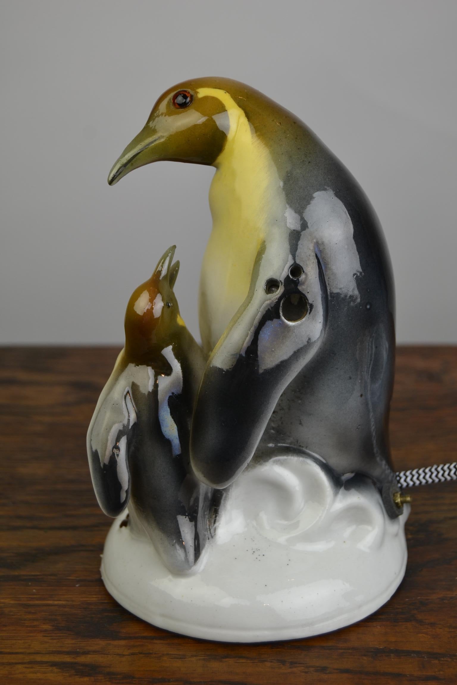Art Deco Penguin Porcelain Perfume Lamp by Ridem Germany, 1930s 1