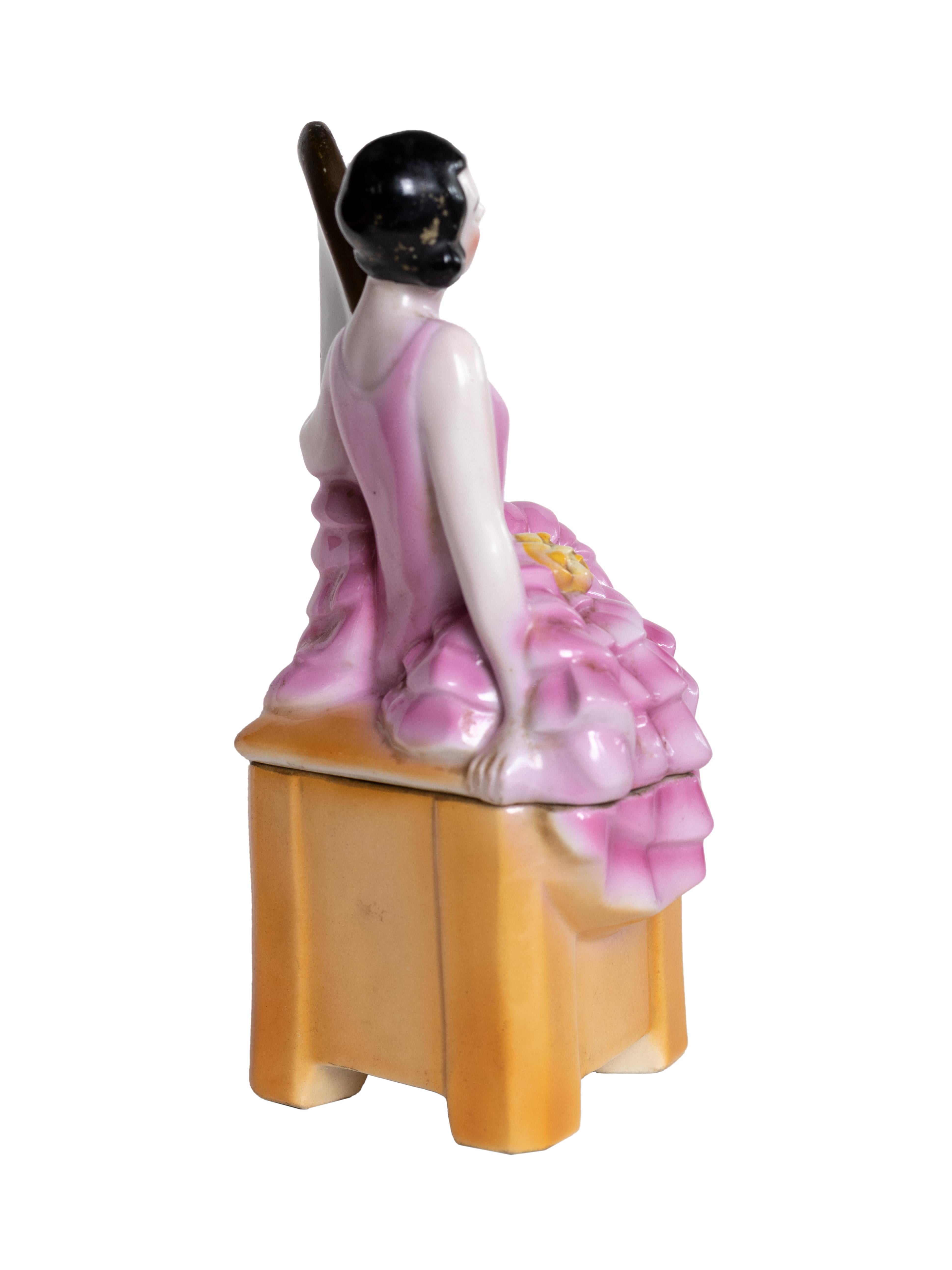 Boîte à poudre Art déco avec femme et miroir, années 1930 Bon état - En vente à Lisbon, PT