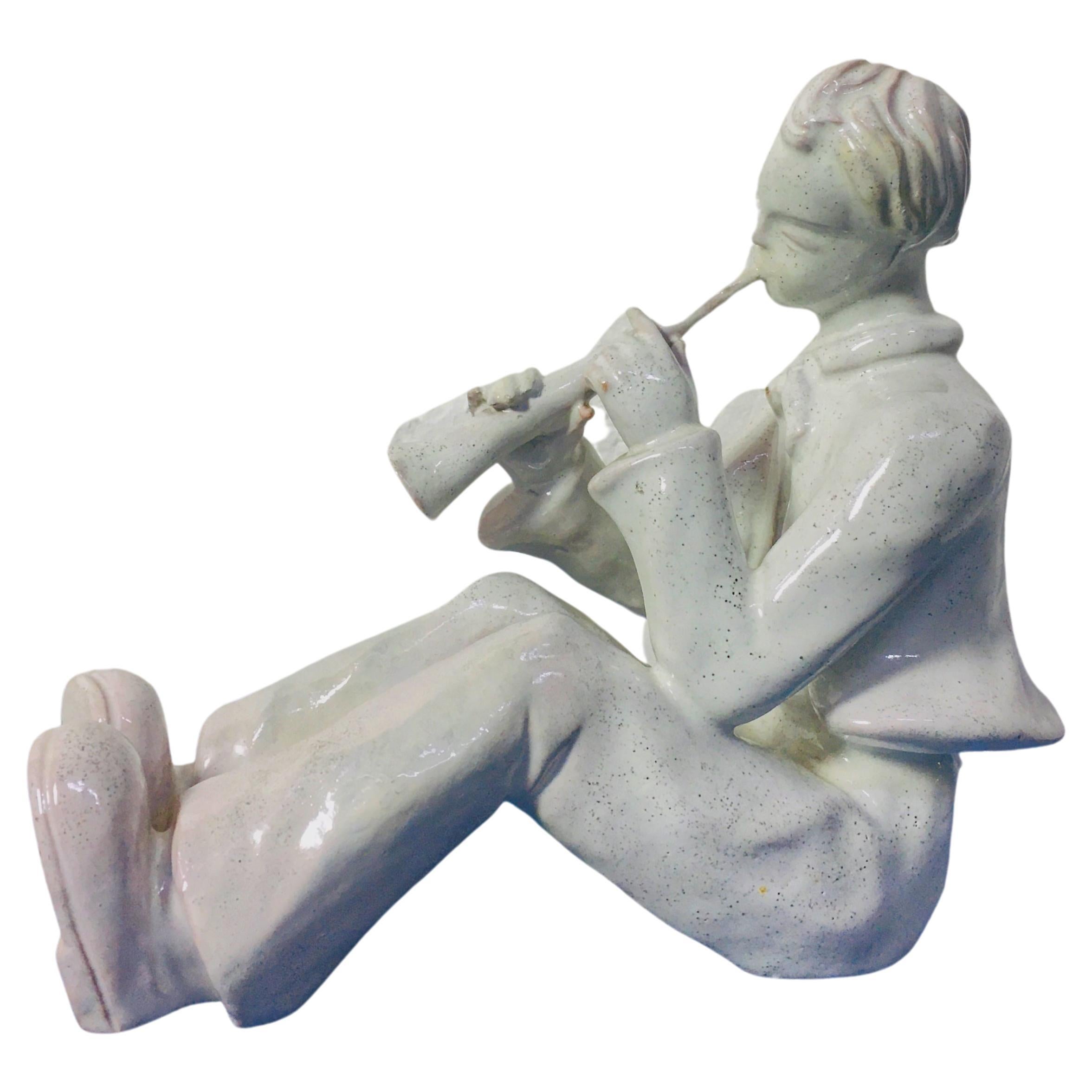Art Deco White Porcelain Sculpture "Piper" For Sale