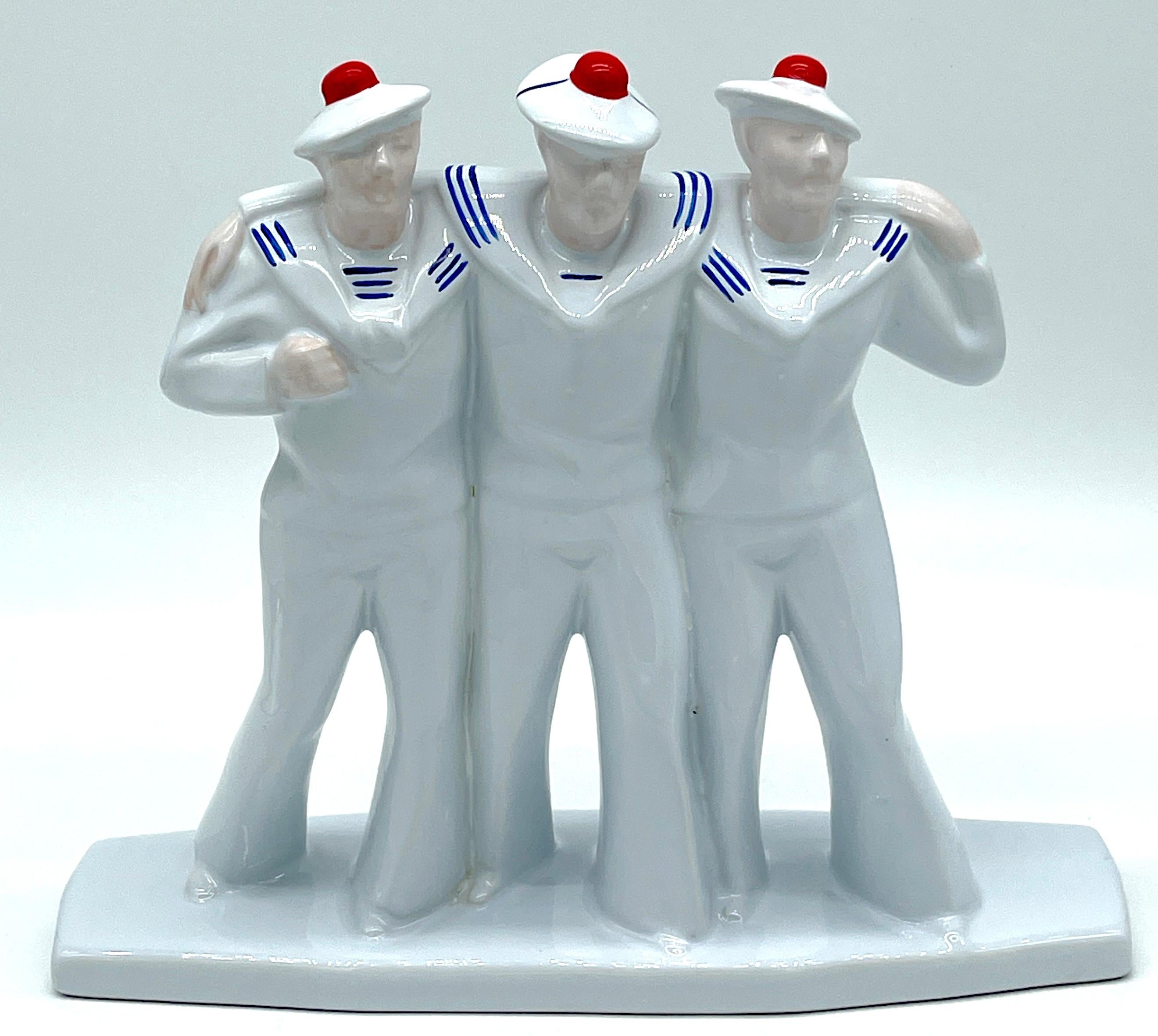 Art Deco Porcelain Sculpture 'Three Drunken Sailors' by Edouard Cazaux for DAX
Edouard Cazaux (French, 1889–1974)
France, 1930s 

A fine French porcelain sculpture, 'Three Drunken Sailors,' is a testament to the mastery of French Art Deco artist