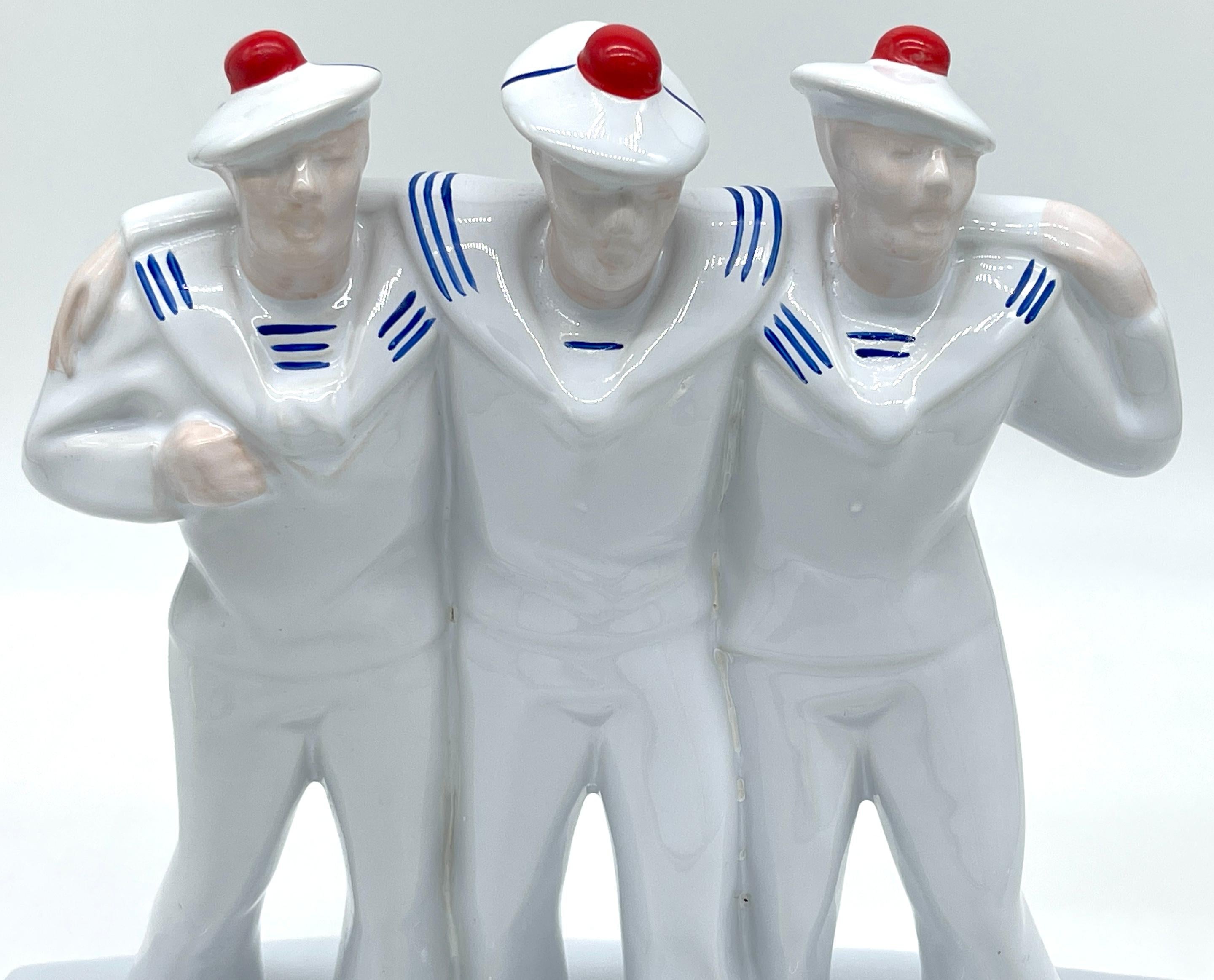 French Art Deco Porcelain Sculpture 'Three Drunken Sailors' Edouard Cazaux for DAX For Sale