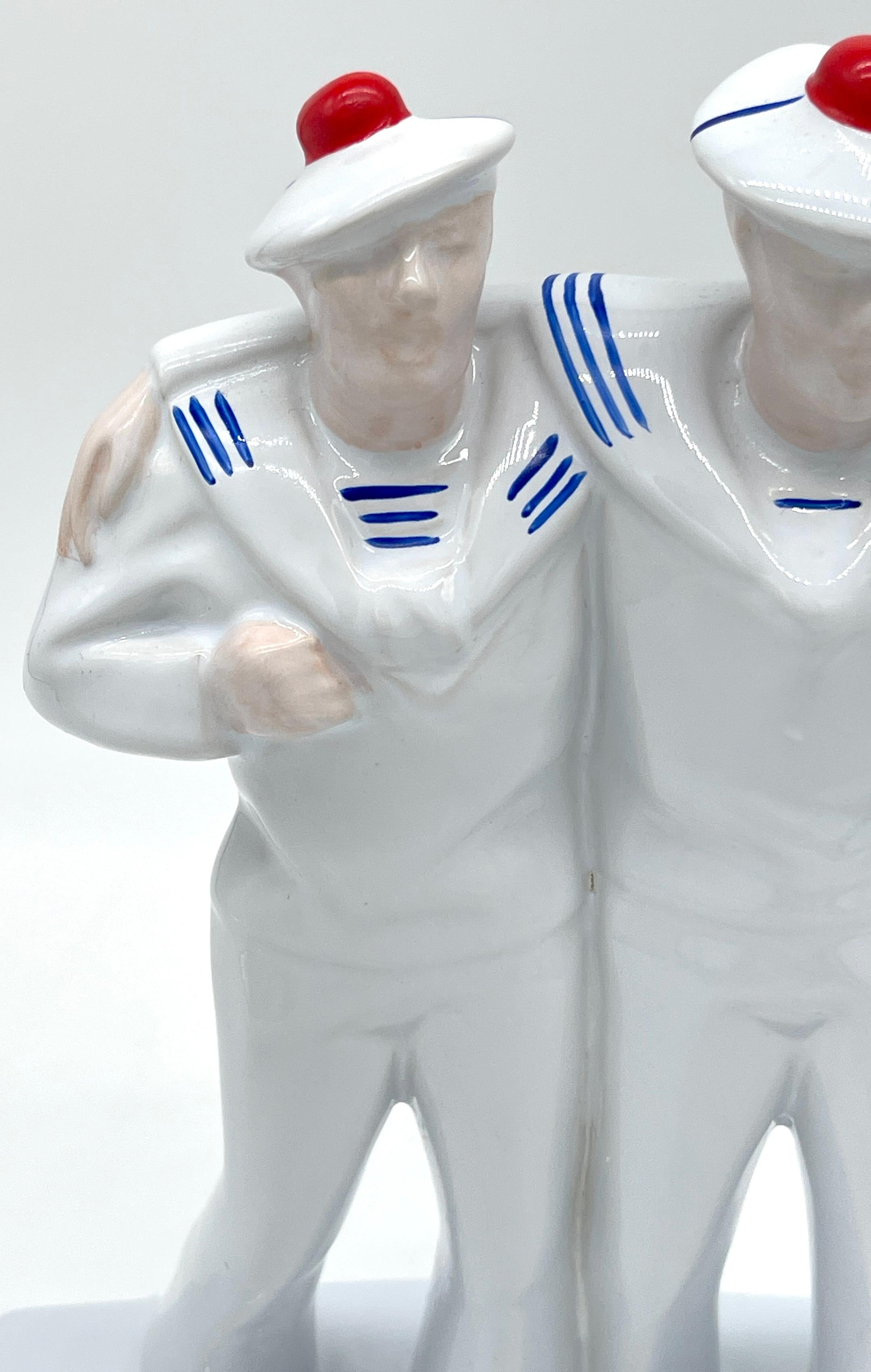 Hand-Painted Art Deco Porcelain Sculpture 'Three Drunken Sailors' Edouard Cazaux for DAX For Sale