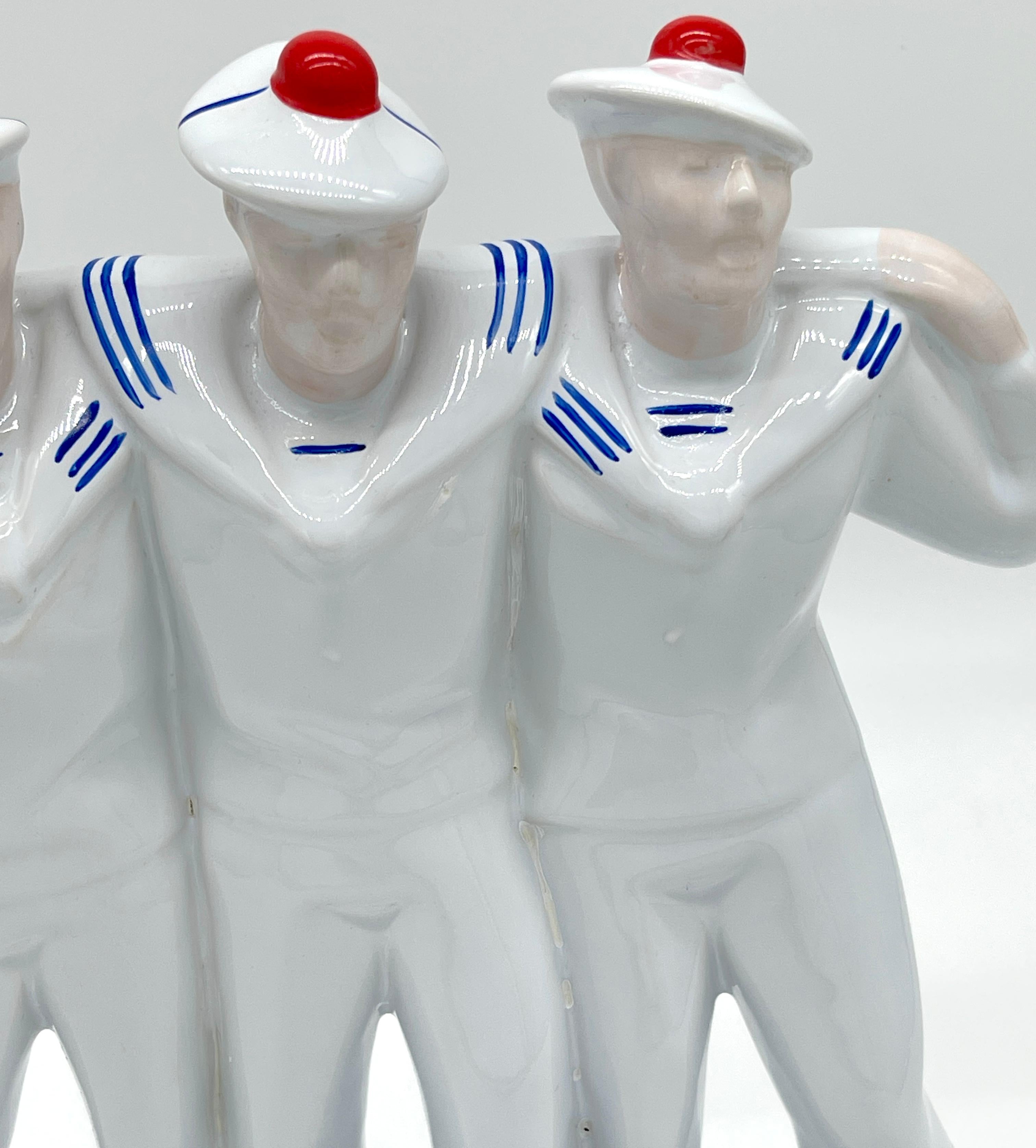 Art Deco Porcelain Sculpture 'Three Drunken Sailors' Edouard Cazaux for DAX In Good Condition For Sale In West Palm Beach, FL