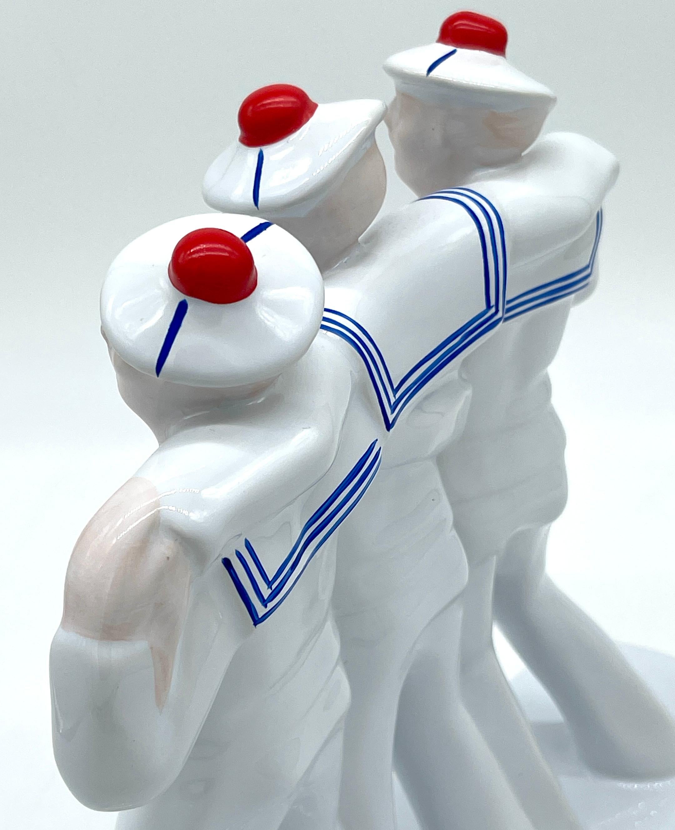 Sculpture en porcelaine Art déco « Trois marinsunken » d'Edouard Cazaux pour DAX en vente 2