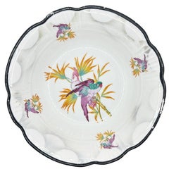 Art Deco Porcelain Serving Bowl with Tropical Purple Parrot Motif - Germany