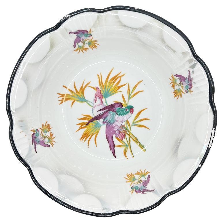 Art-Déco-Porzellan-Servierschale mit tropischem lila Papagei-Motiv aus Porzellan – Deutschland im Angebot