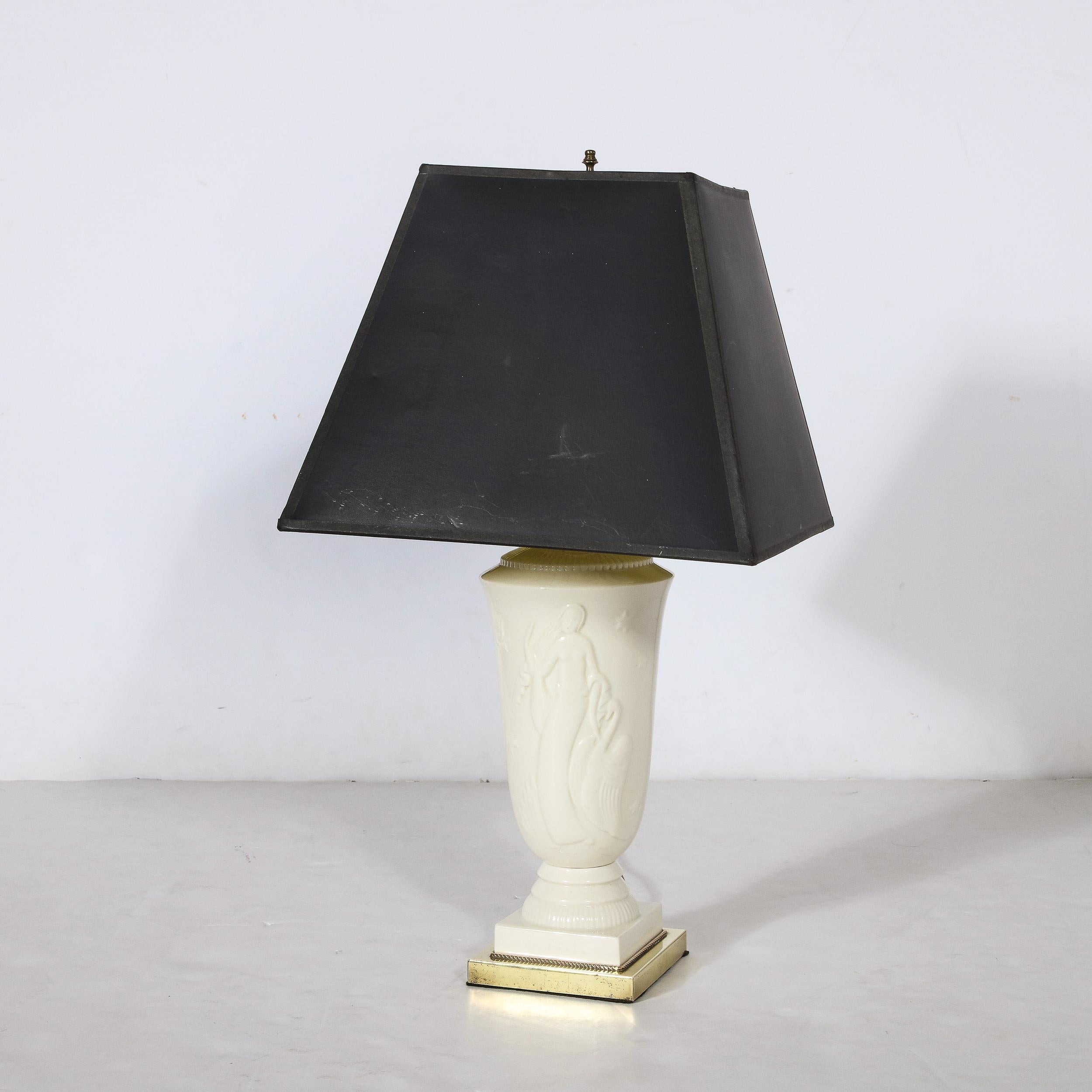 American Art Deco Porcelain Table Lamp of Leda and the Swan by De Vegh for Lenox For Sale