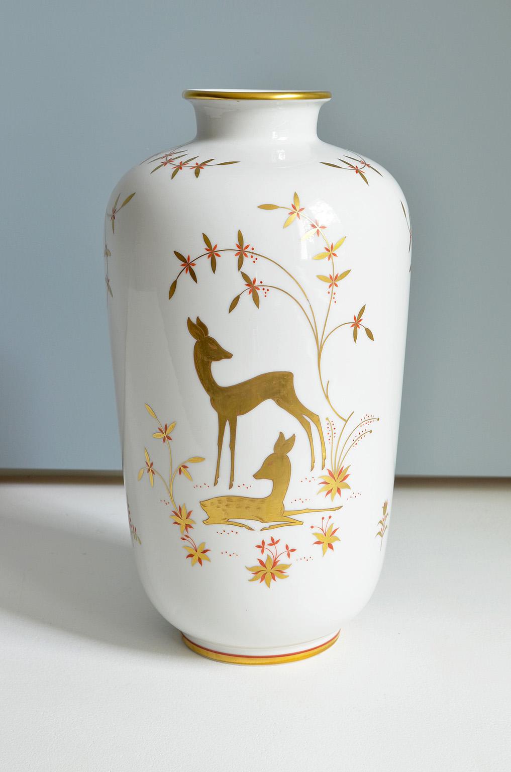 Art Deco Porcelain Vase by Greiner for Heinrich Selb Bavaria Germany Gold/White 1