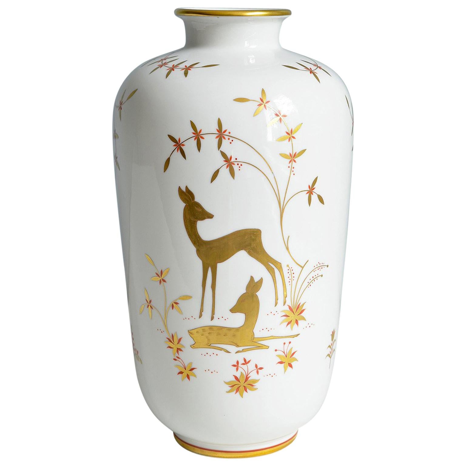 Art Deco Porcelain Vase by Greiner for Heinrich Selb Bavaria Germany Gold/White
