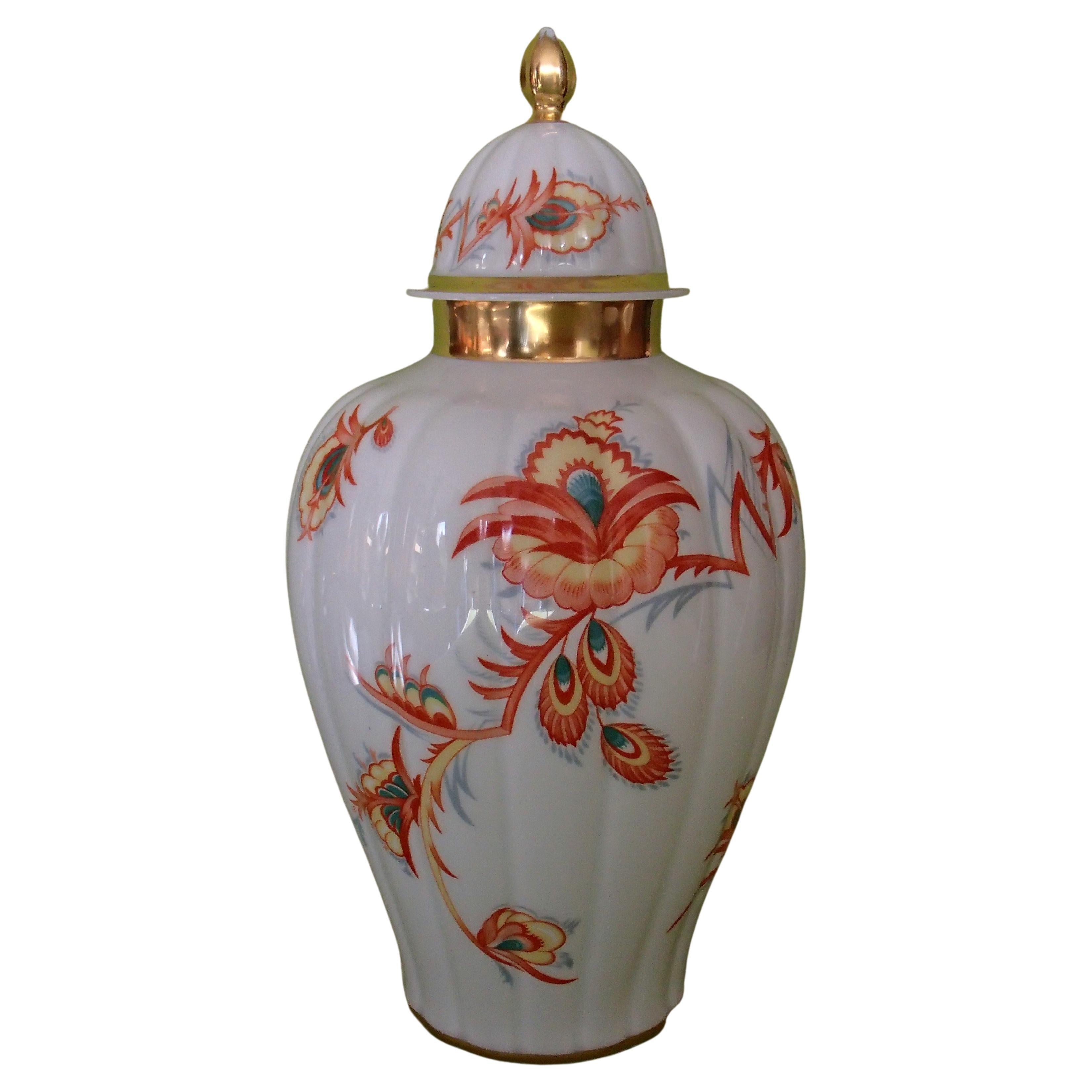 Vase en porcelaine Art déco avec couvercle de THOMAS Bavaria avec fleurs cubistes 