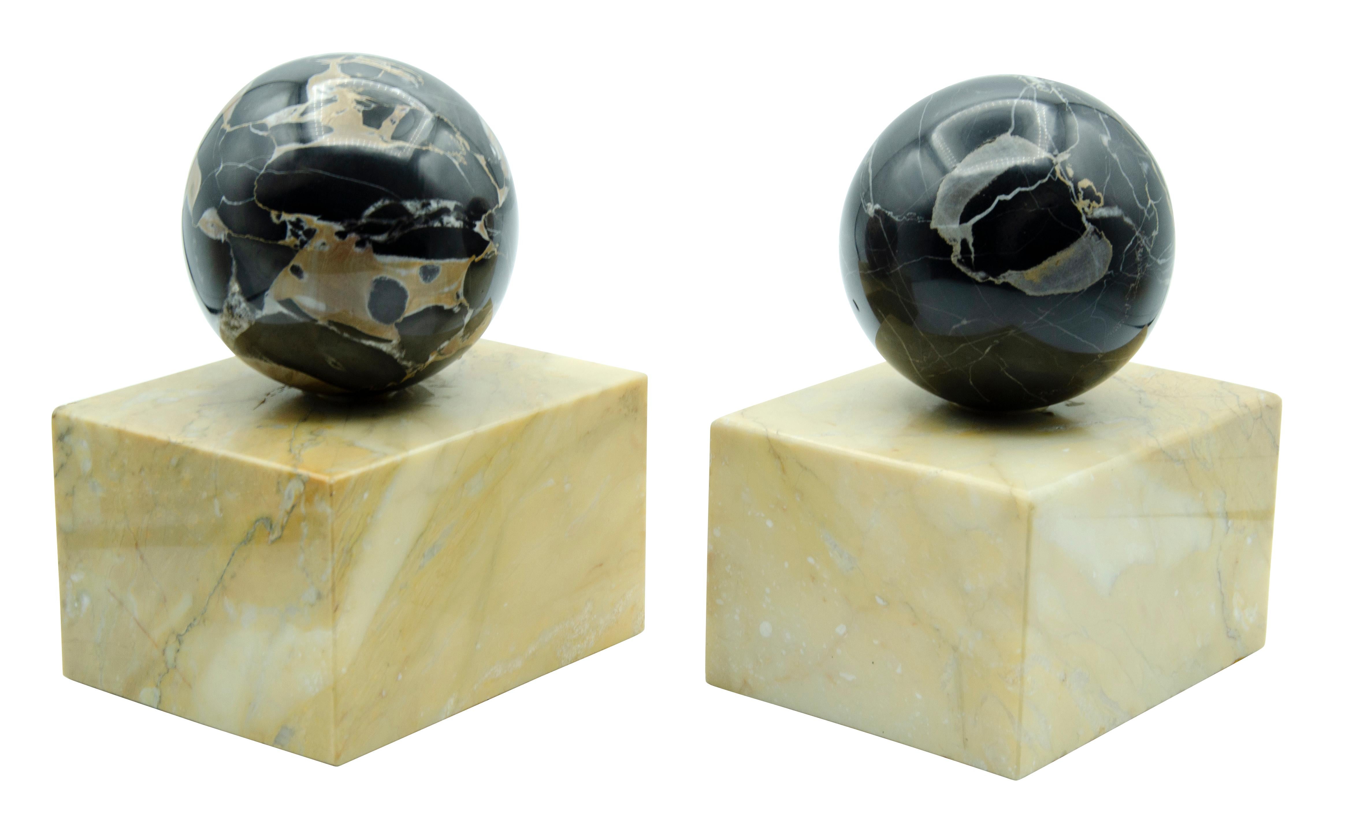 European Art Deco Portola and Siena Marble Bookends