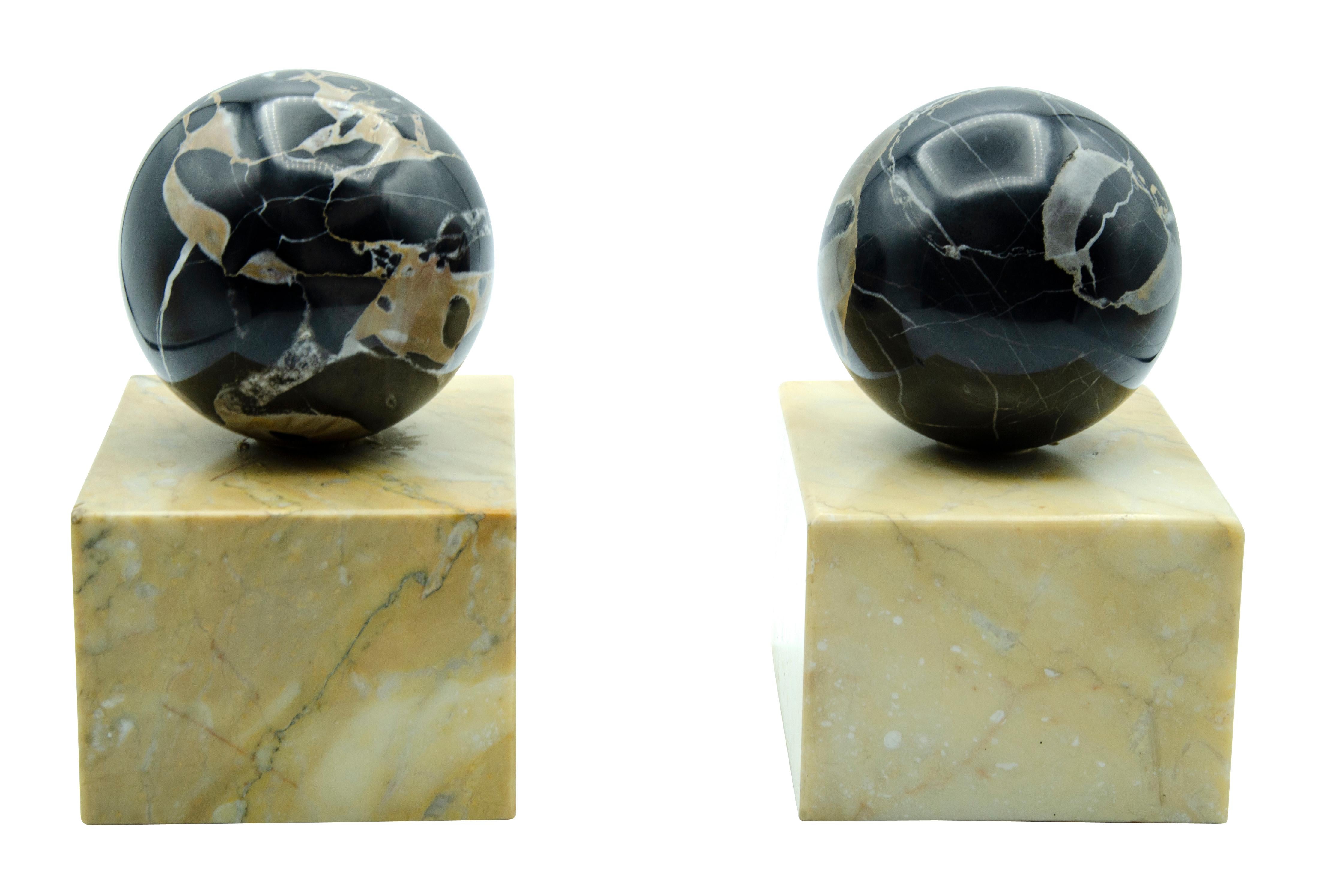 Art Deco Portola and Siena Marble Bookends In Good Condition In Essex, MA