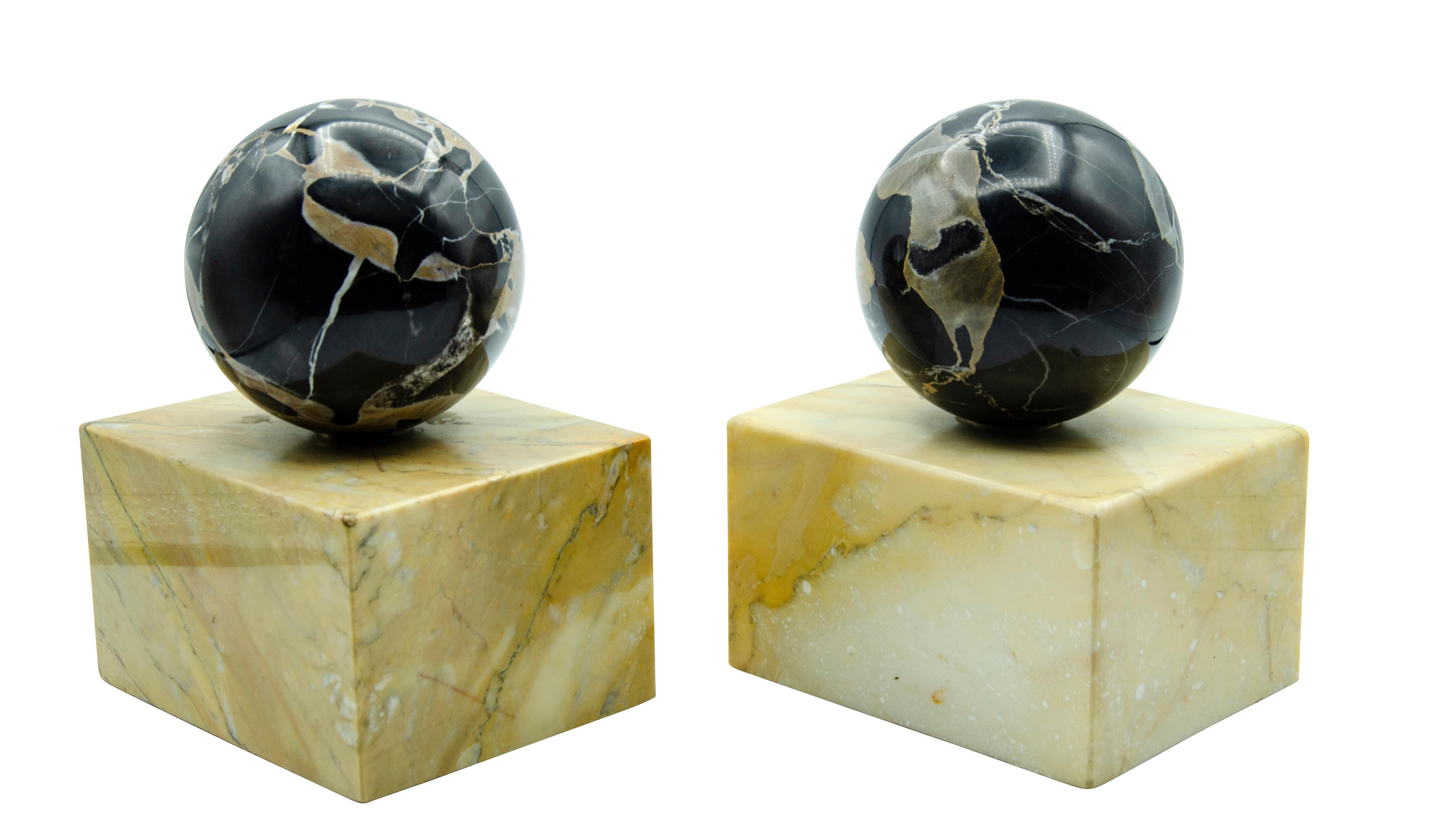 Mid-20th Century Art Deco Portola and Siena Marble Bookends
