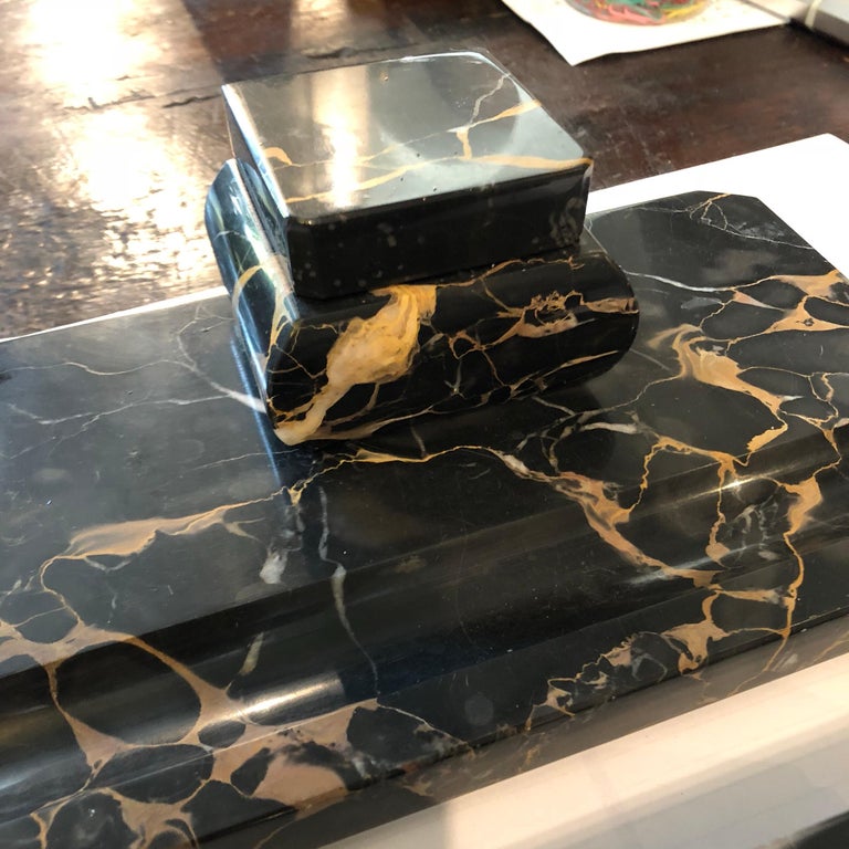 Art Deco Portoro Marble Italian Desk Set Circa 1930 For At 1stdibs Hand Carved Art Deco Portoro Marble Italian Desk Set Circa 1930 For