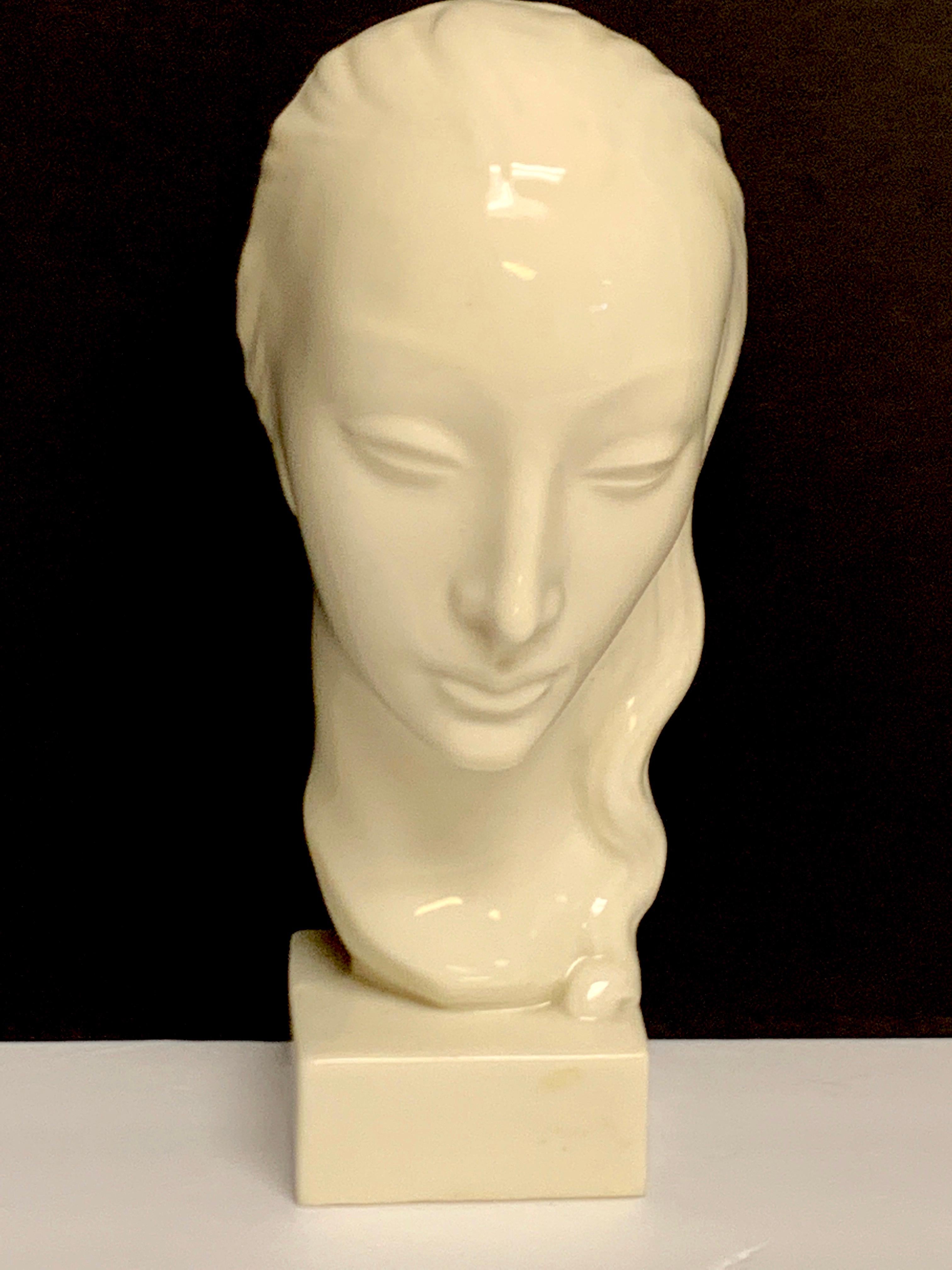 North American Art Deco Portrait Bust of a Woman, Geza De Vegh for Lenox