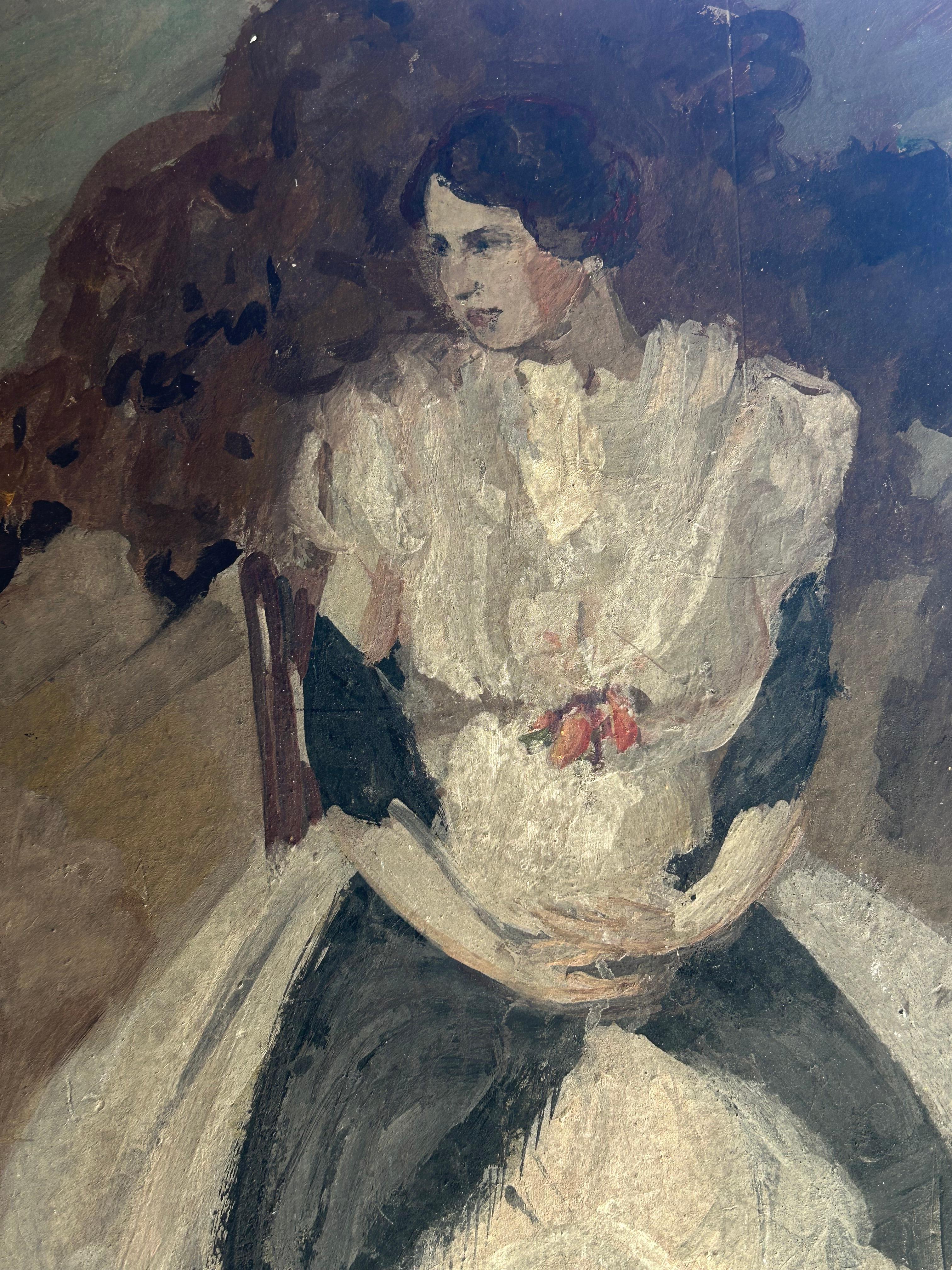 Raro e bellissimo ritratto art déco di una giovane donna in abito elegante dell'artista danese Folmer Bonnén (nato a Randers nel 1885, morto a Copenaghen nel 1960). Il dipinto è firmato dall'artista Folmer Bonnén e riporta anche l'anno 1922. Il