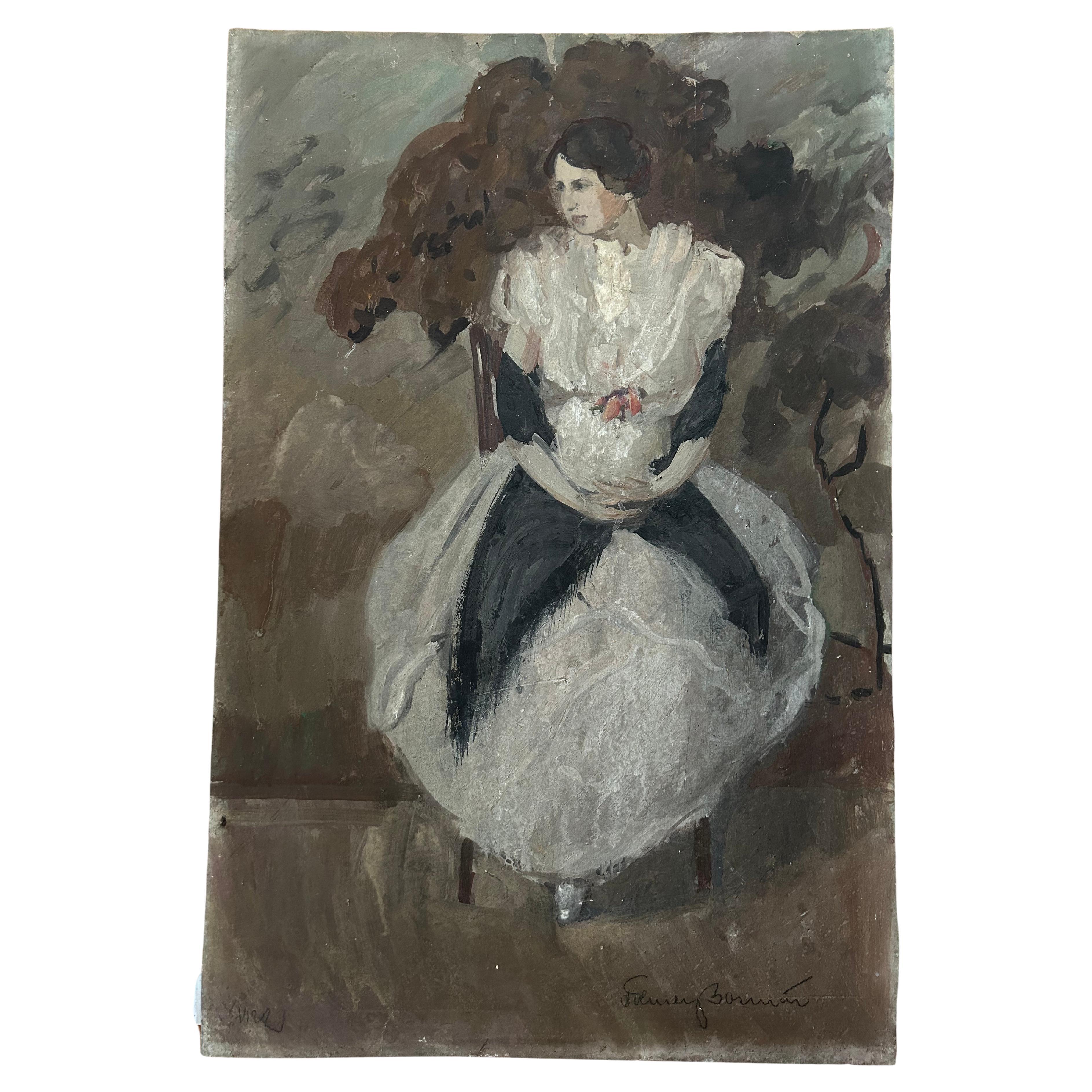 Ritratto Art Deco di una giovane donna di Folmer Bonnén, Danimarca 1922 in vendita
