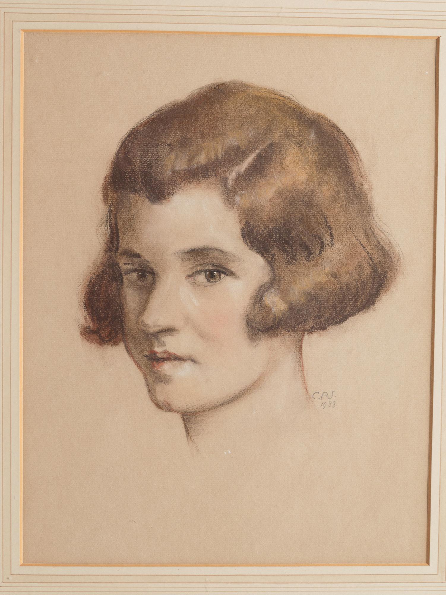 Anglais Portrait Art déco d'une jeune femme, Angleterre, 1933 en vente