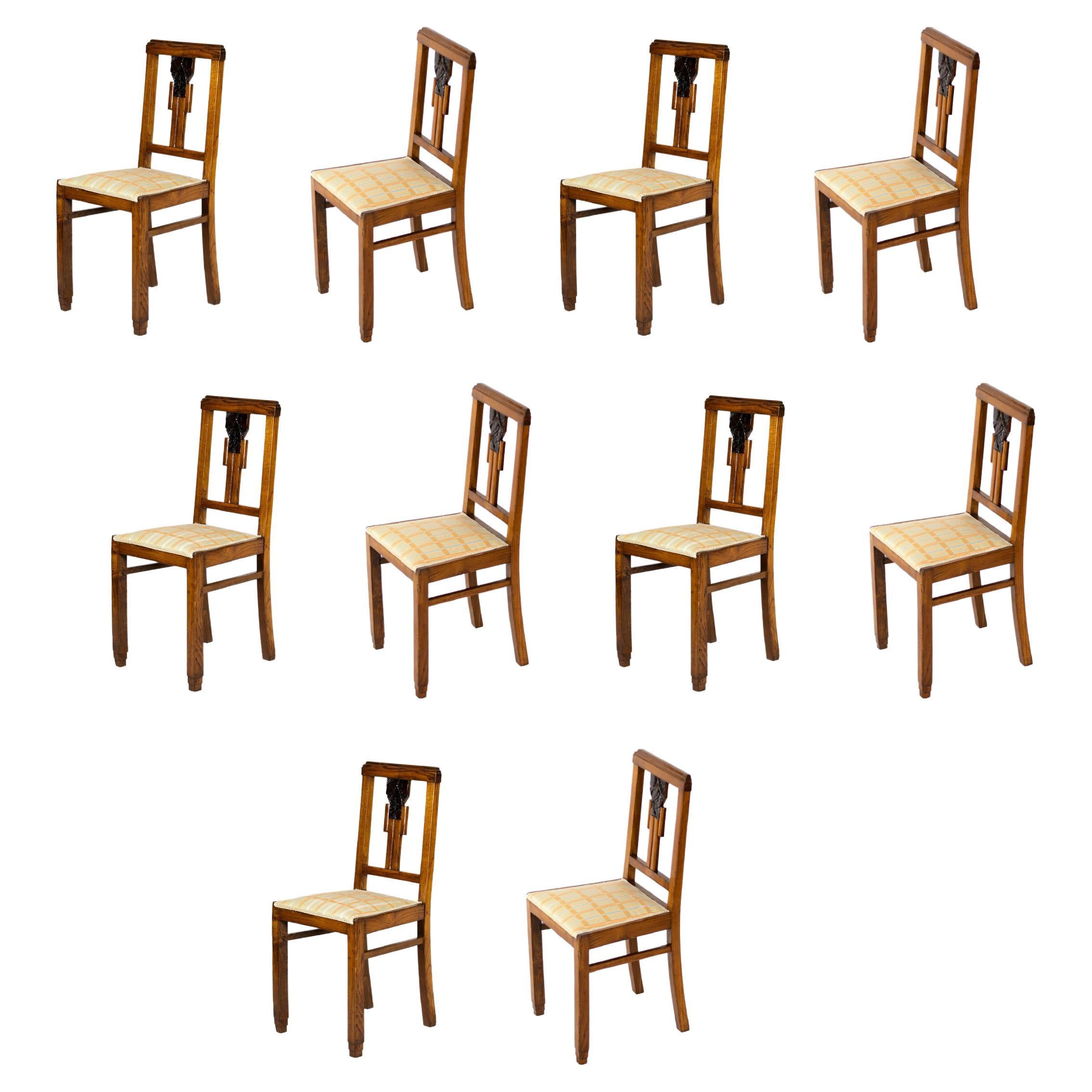 Art Deco Portuguese 10 Dining Chairs, Old Coffee Salon, 1940s For Sale