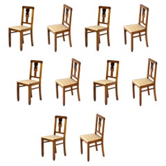 Art Deco Portuguese 10 Dining Chairs, Old Coffee Salon, 1940s