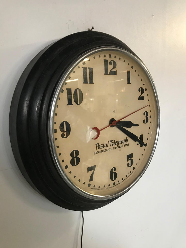Art Deco Postal Telegraph Wall Clock, Synchronous Hammond Clock Co. at