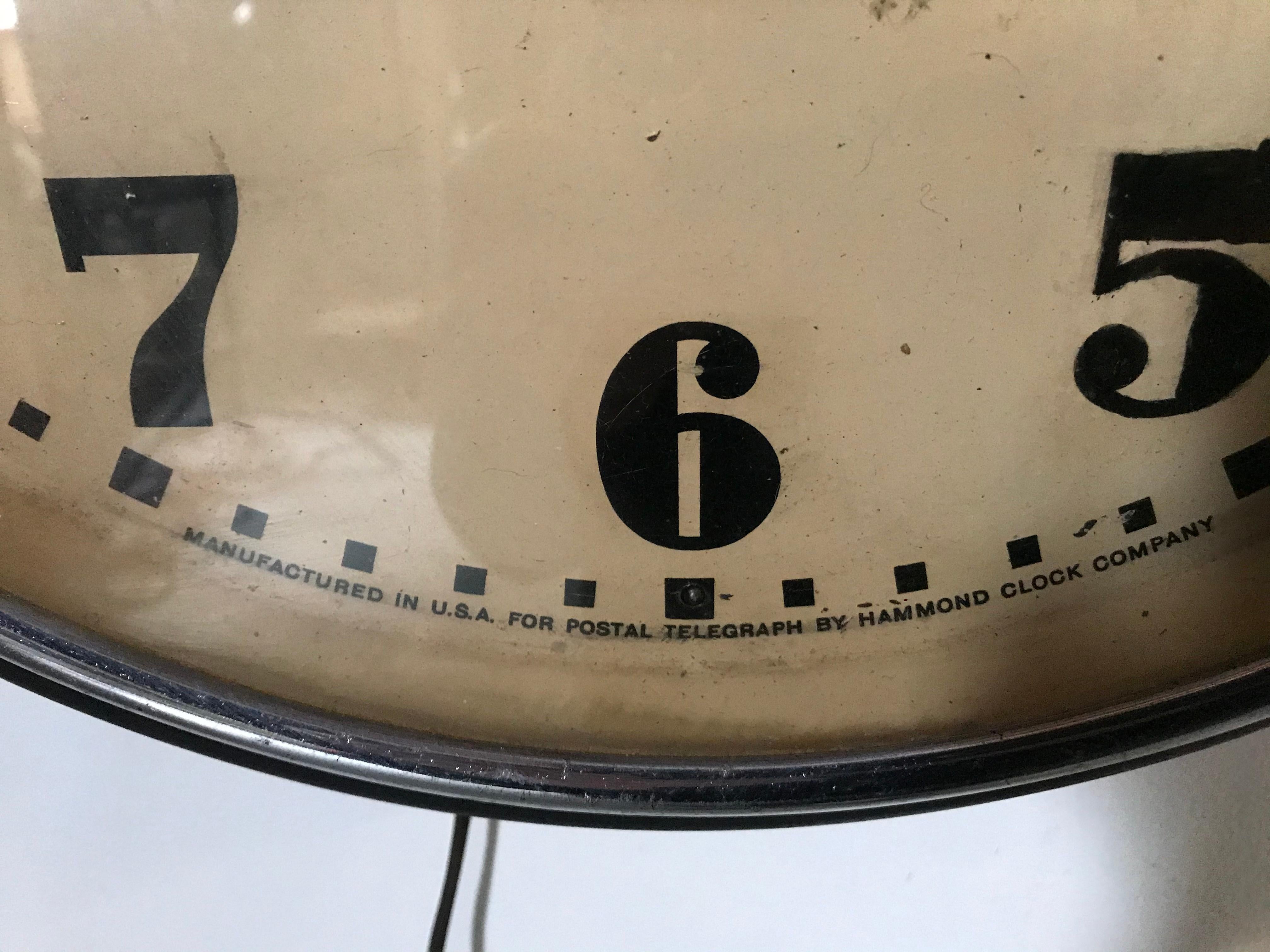 Art Deco Postal Telegraph Wall Clock, Synchronous Hammond Clock Co