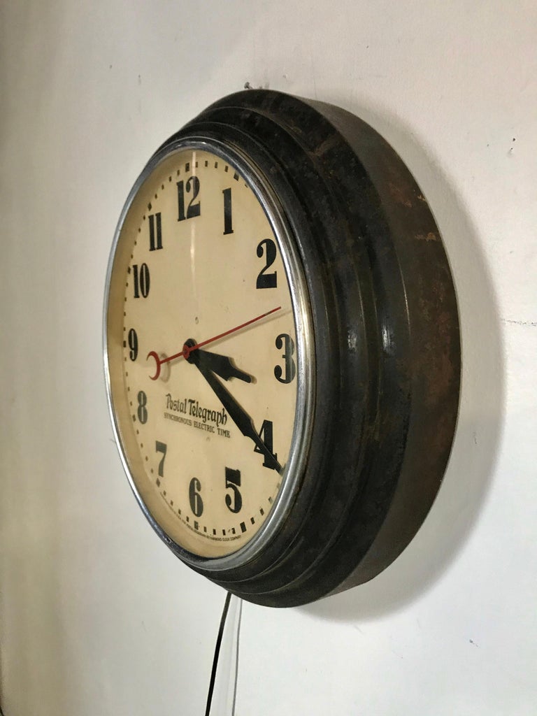 Art Deco Postal Telegraph Wall Clock, Synchronous Hammond Clock Co. at