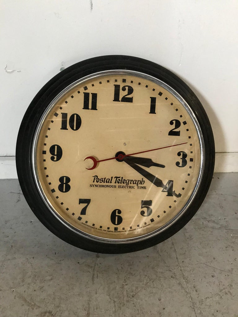 Art Deco Postal Telegraph Wall Clock, Synchronous Hammond Clock Co. at