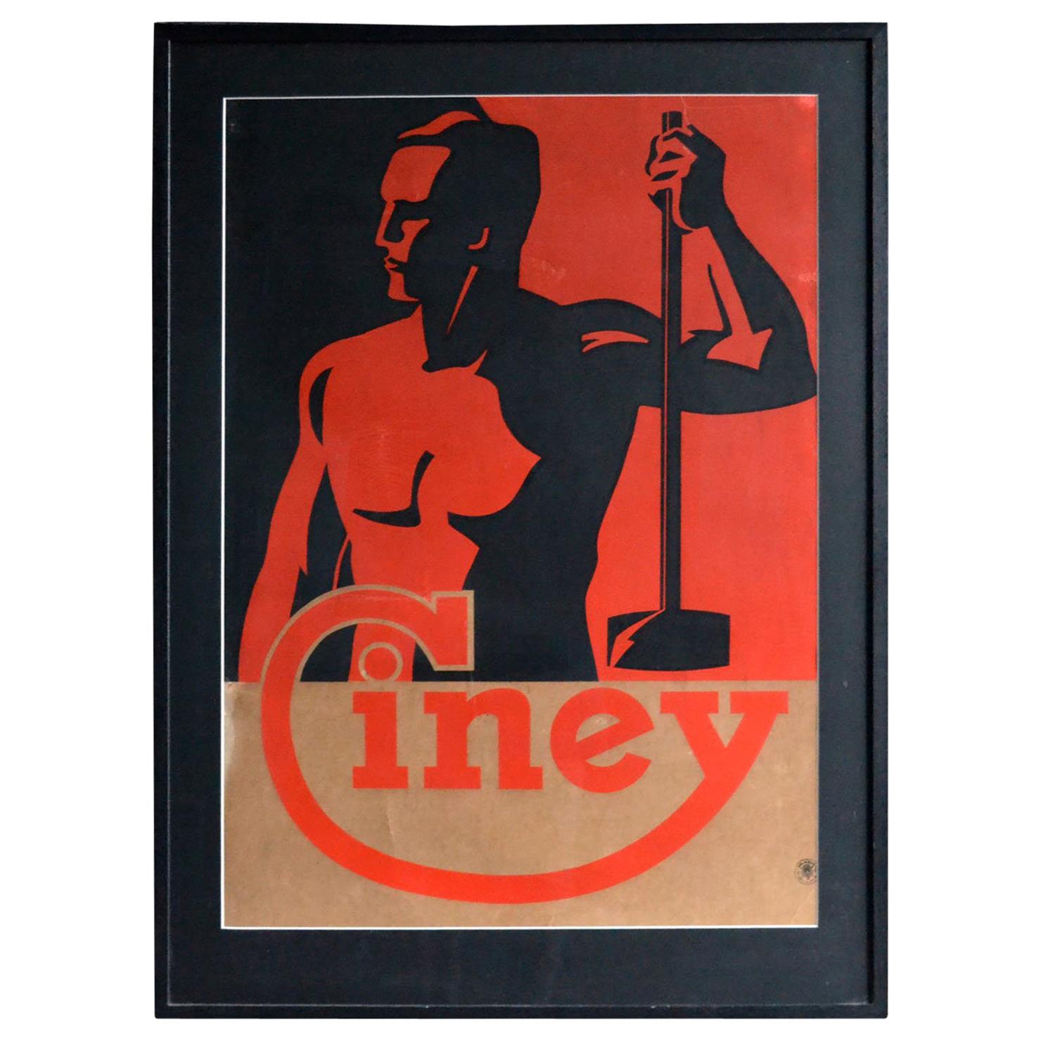 Art Deco Poster Advertising Ciney Belgium 1930s in Red and Black For Sale