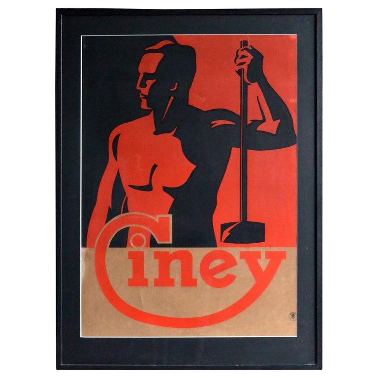 Art Deco Poster Advertising Ciney Belgium 1930s in Red and Black For Sale  at 1stDibs