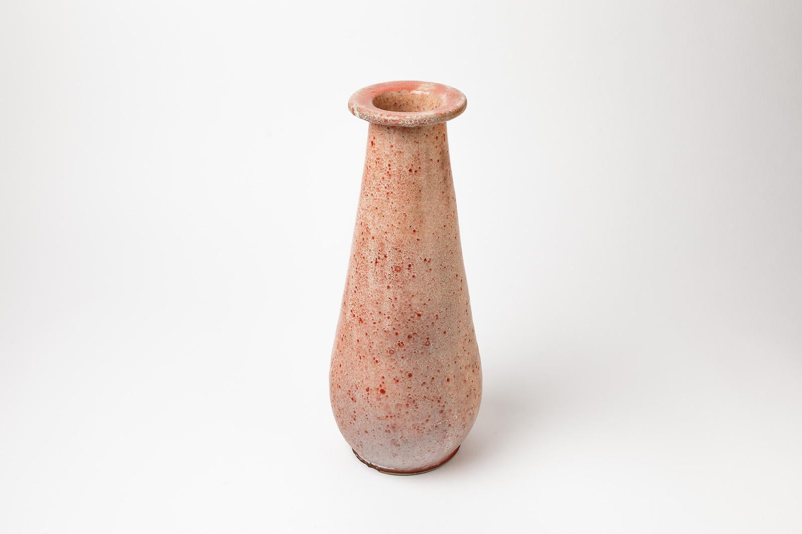 Art Deco Pottery Pink Vase Attributed to Jacques Lenoble French Ceramic Vase In Excellent Condition For Sale In Neuilly-en- sancerre, FR