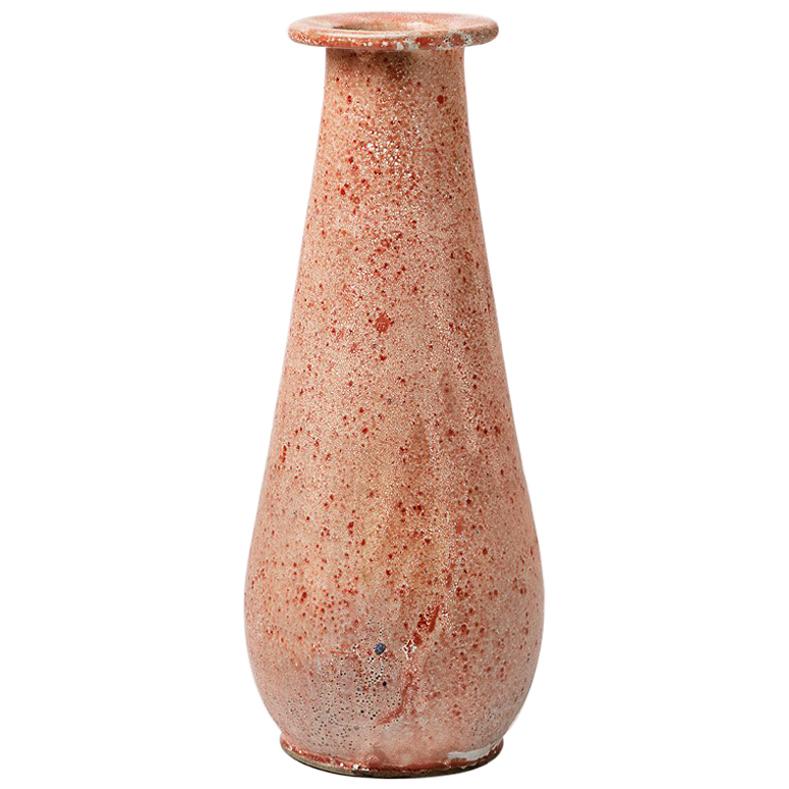 Art Deco Pottery Pink Vase Attributed to Jacques Lenoble French Ceramic Vase For Sale