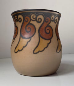 Art Deco Pottery Vase Hand-Painted with Snails by L. Hjorth, 1940s
