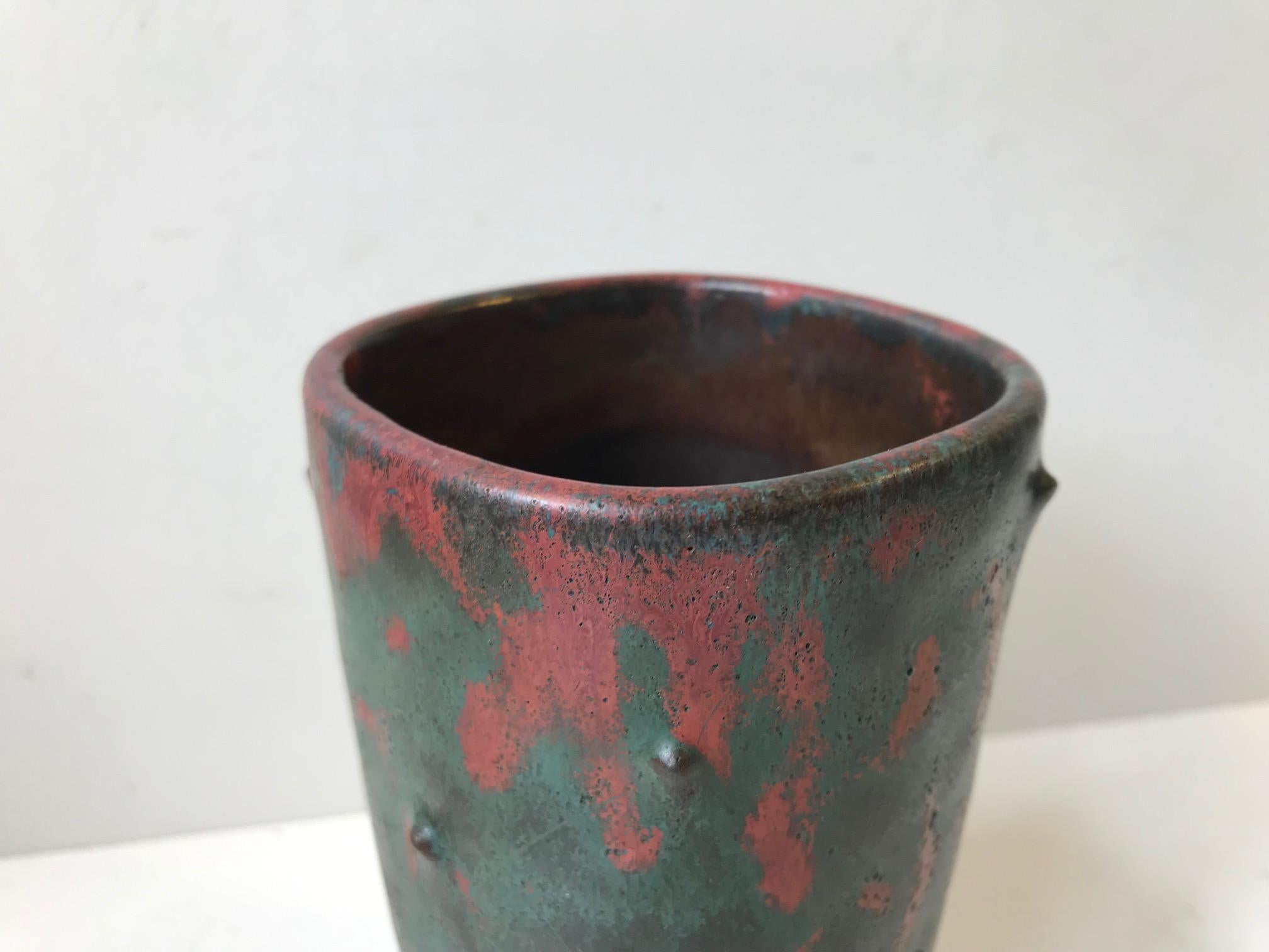 Danish Art Deco Pottery Vase with Camou-Glaze by Niels Peter Nielsen for Dagnaes, 1940s For Sale