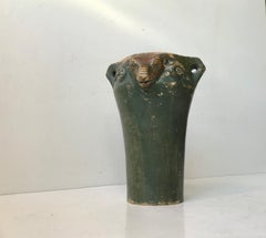 Art Deco Pottery Vase with Ram Heads, 1920s