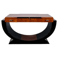 Bureau Art déco en bois de bouleau et laque noire, Francs, années 1930
